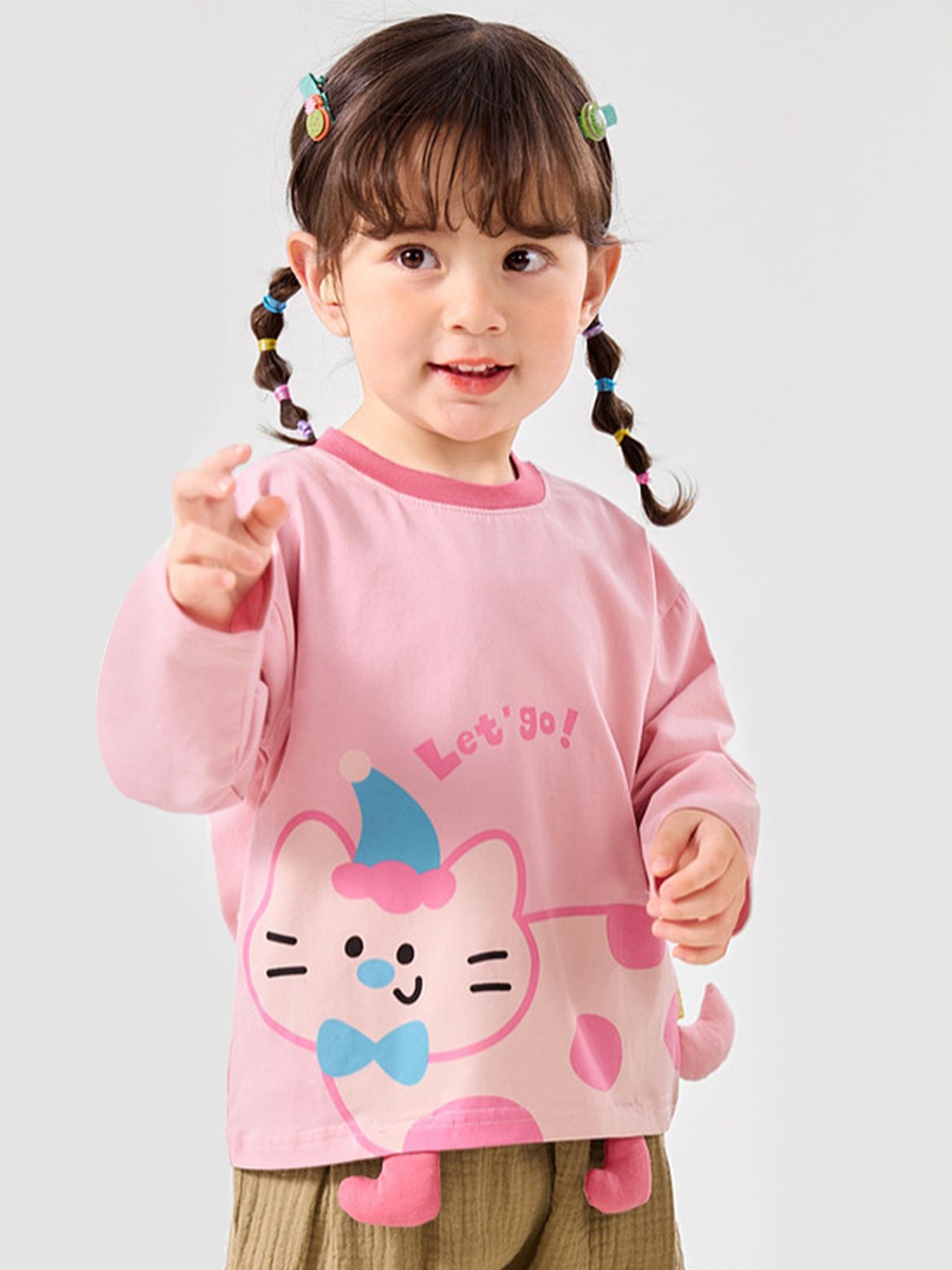 

LULU & SKY Girls Graphic Printed Round Neck Cotton T-shirt, Pink