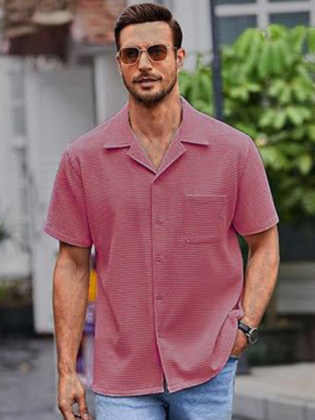 

Colorchakra Men Opaque Casual Shirt, Pink
