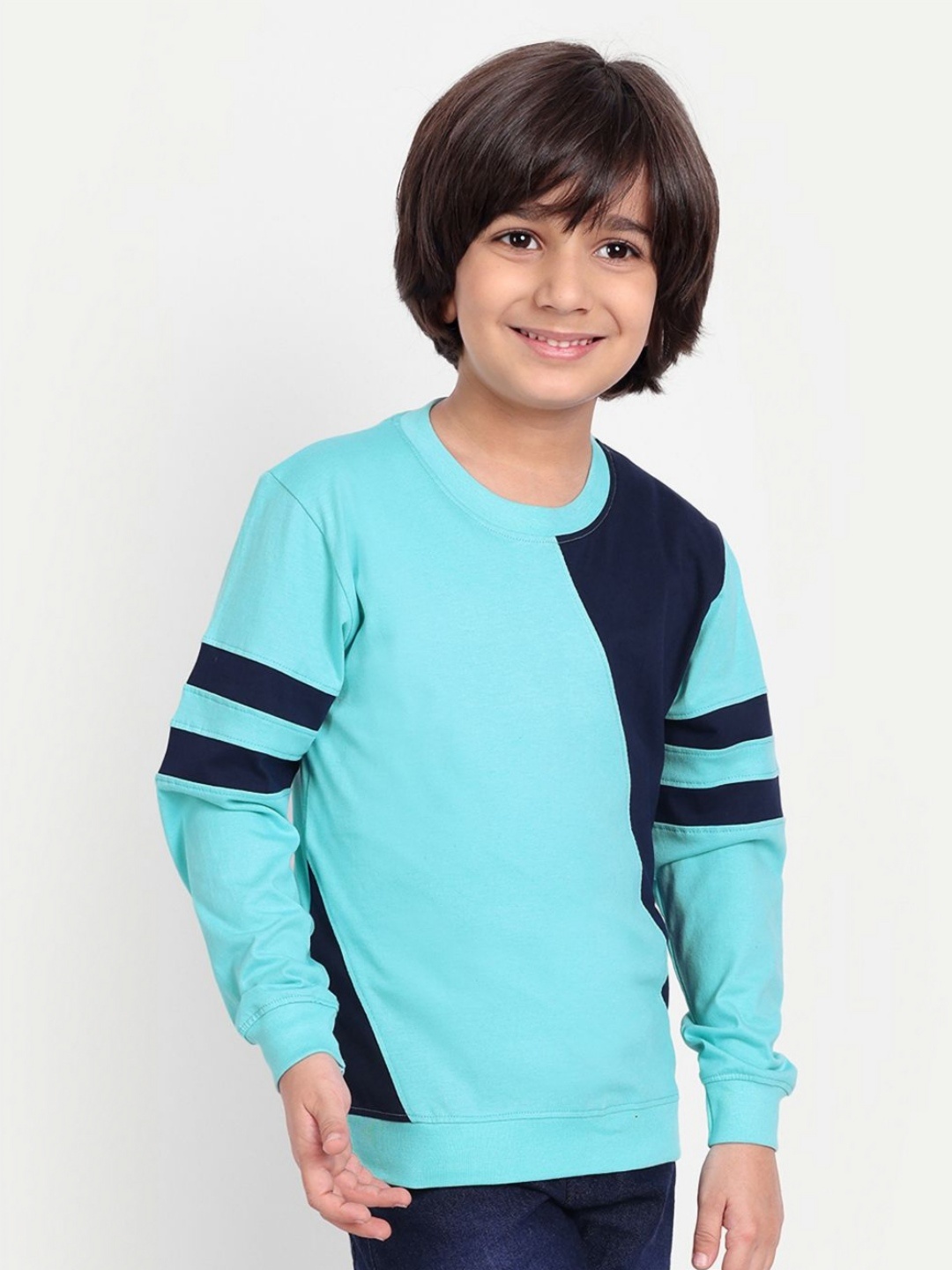 

Provogue Boys Cotton Striped T-shirt, Turquoise blue