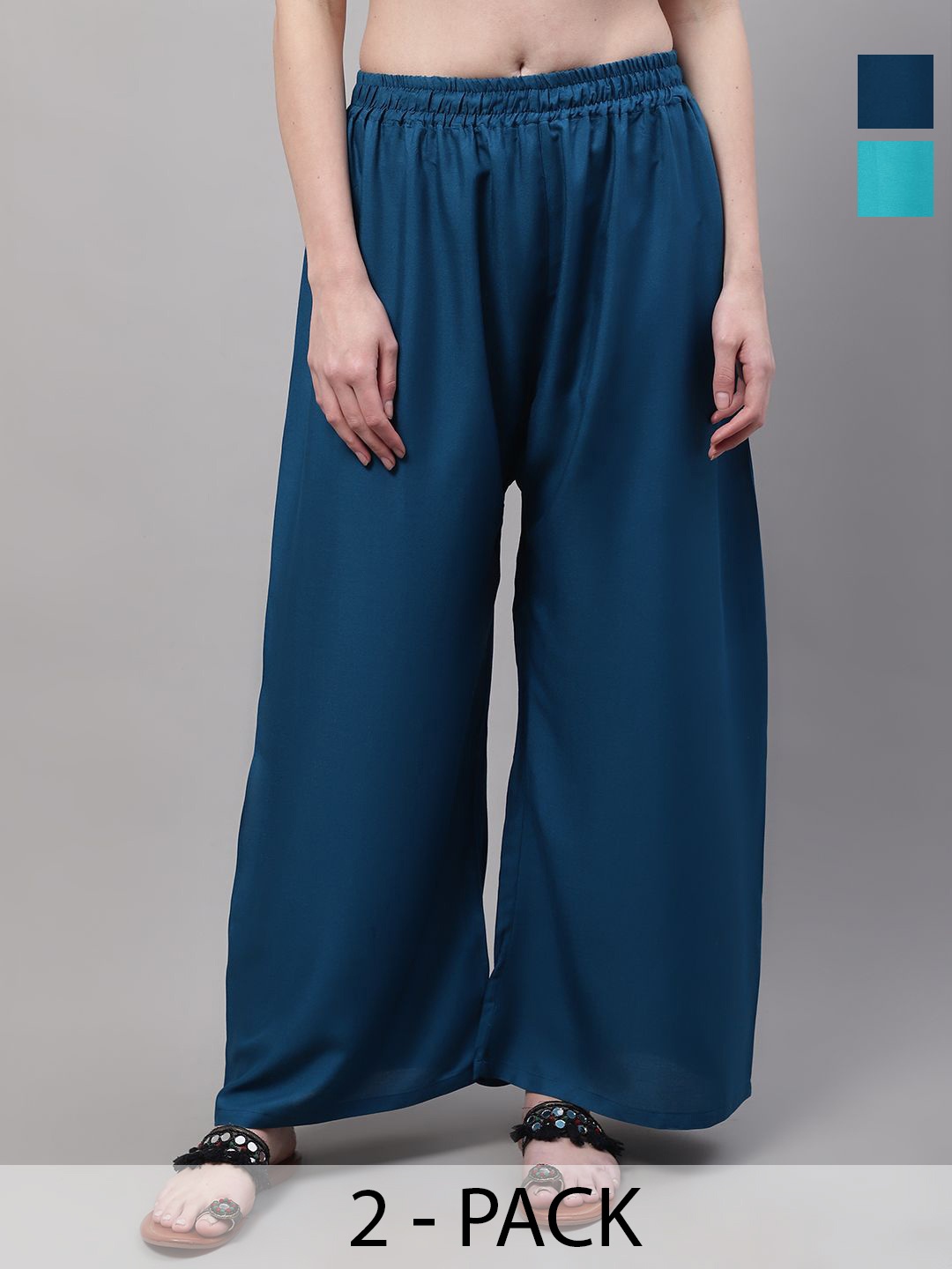 

Valles365 by S.C. Women pack of 2 Flared Ethnic Palazzos, Blue