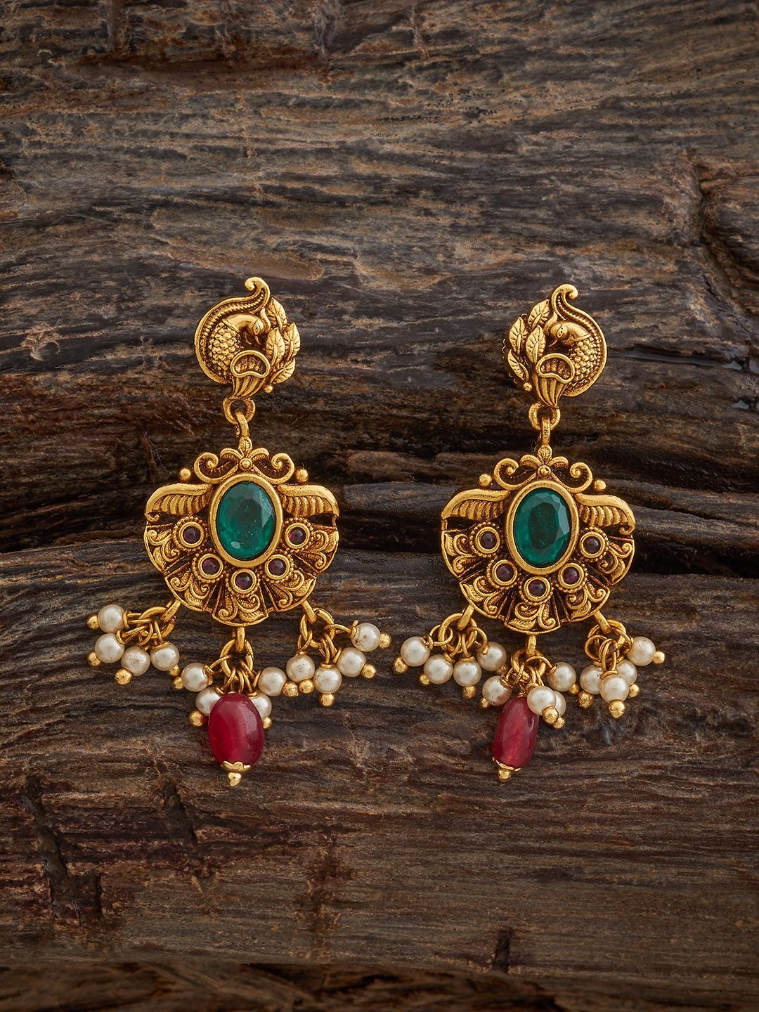

Kushal's Fashion Jewellery Gold-Plated Teardrop Shaped Copper Drop Earrings