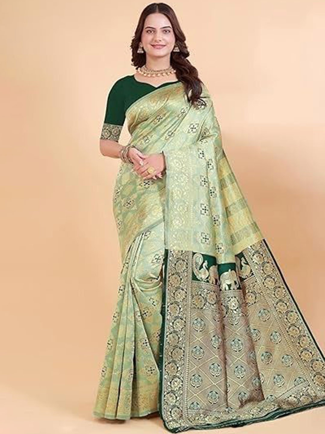 

Suratwala Woven Design Kota Saree With Blouse, Olive