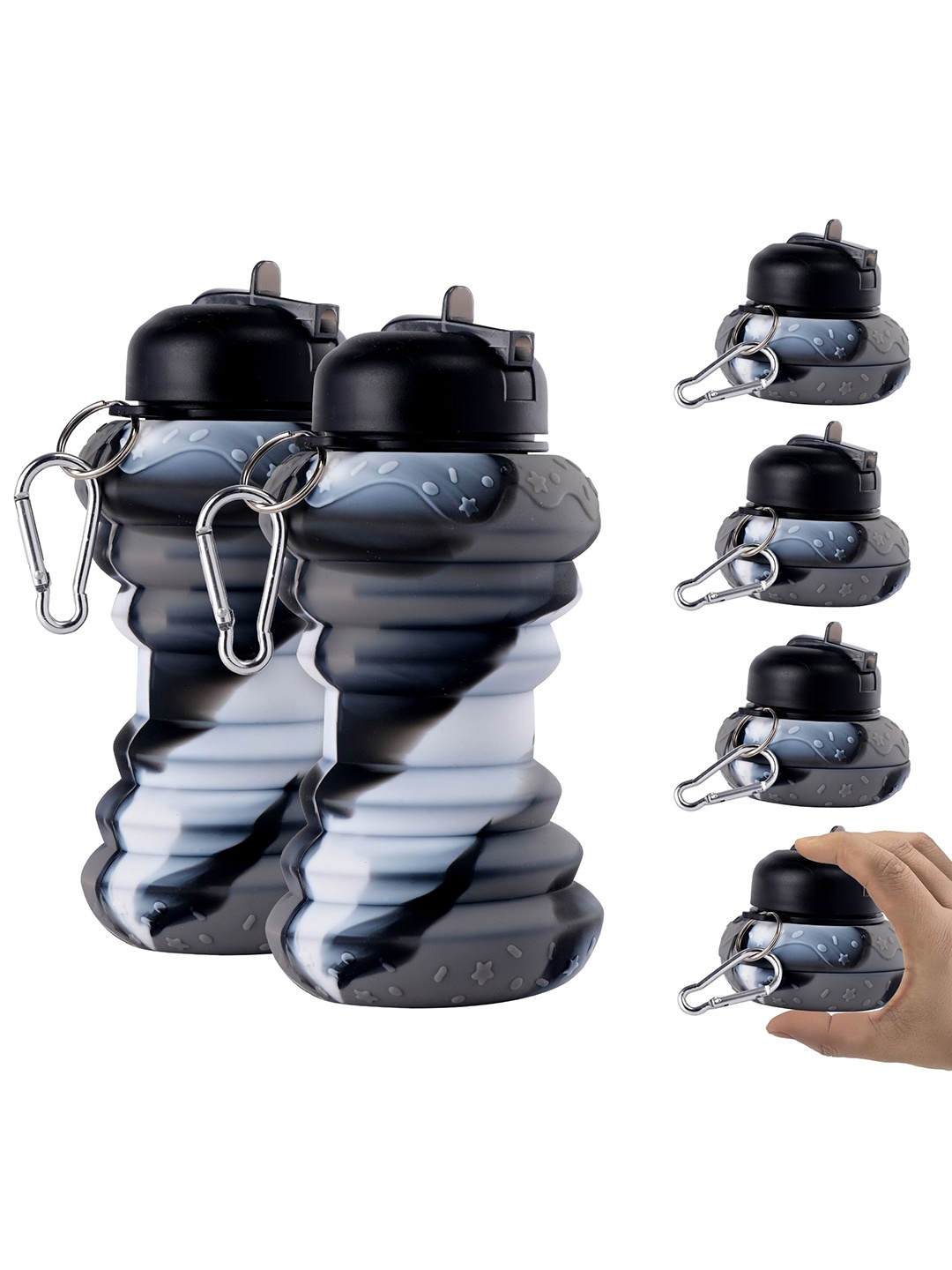 

Kuber Industries Black Pack of 6 Collapsible Water Bottles With Flip Cap-600 ml Each