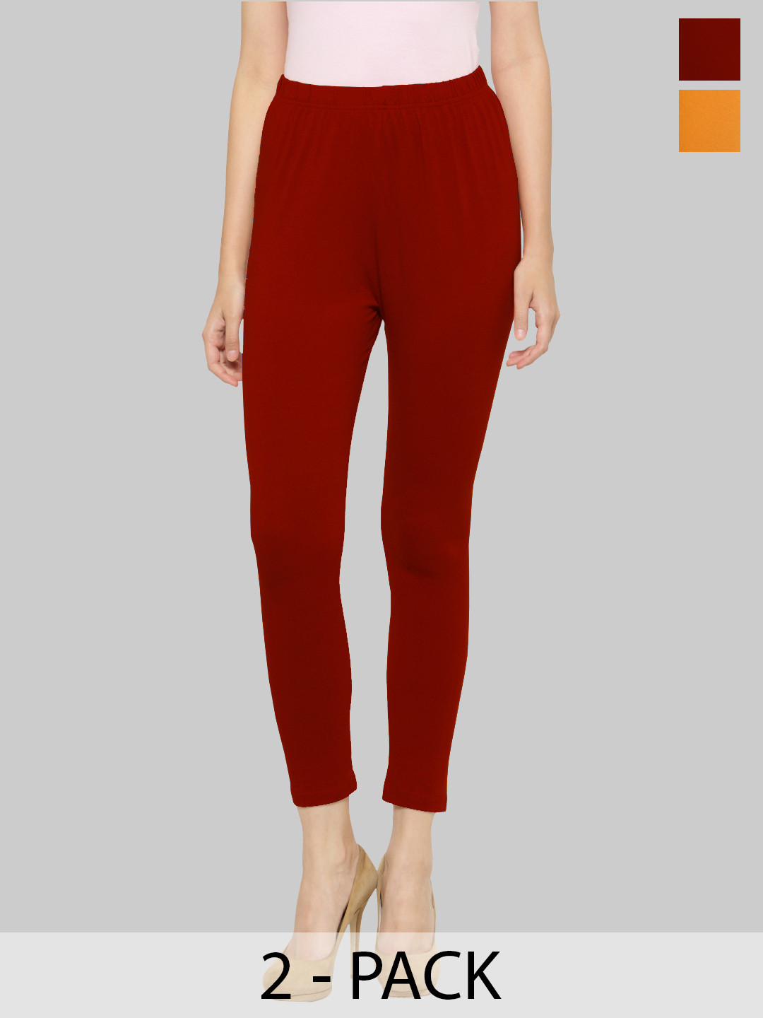 

Castle Lifestyle Women Pack Of 2 Mid-Rise Ankle-Length Leggings, Maroon