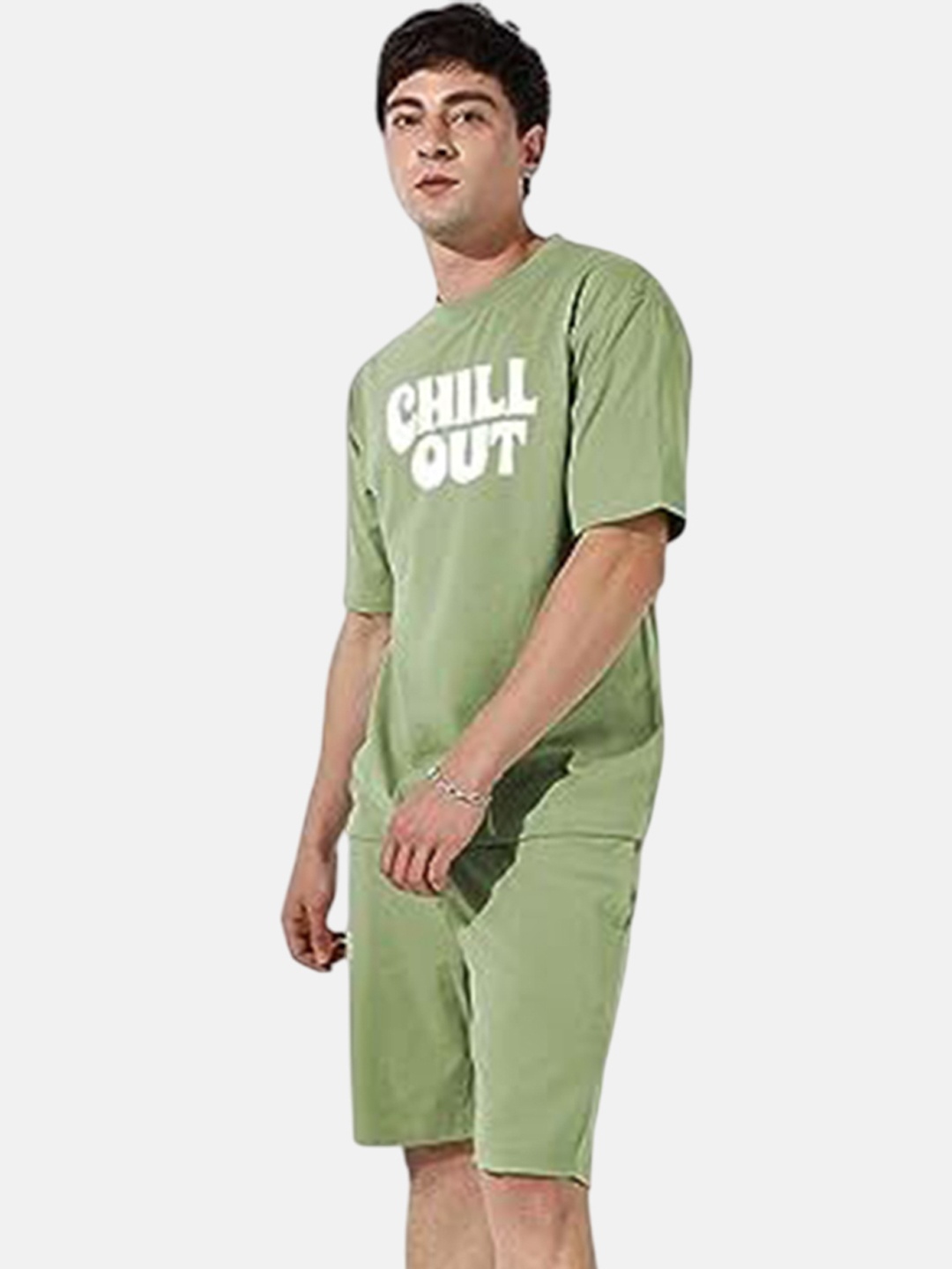 

ELLITI Men Printed Pure Cotton T-shirt With Shorts Co-Ords, Green