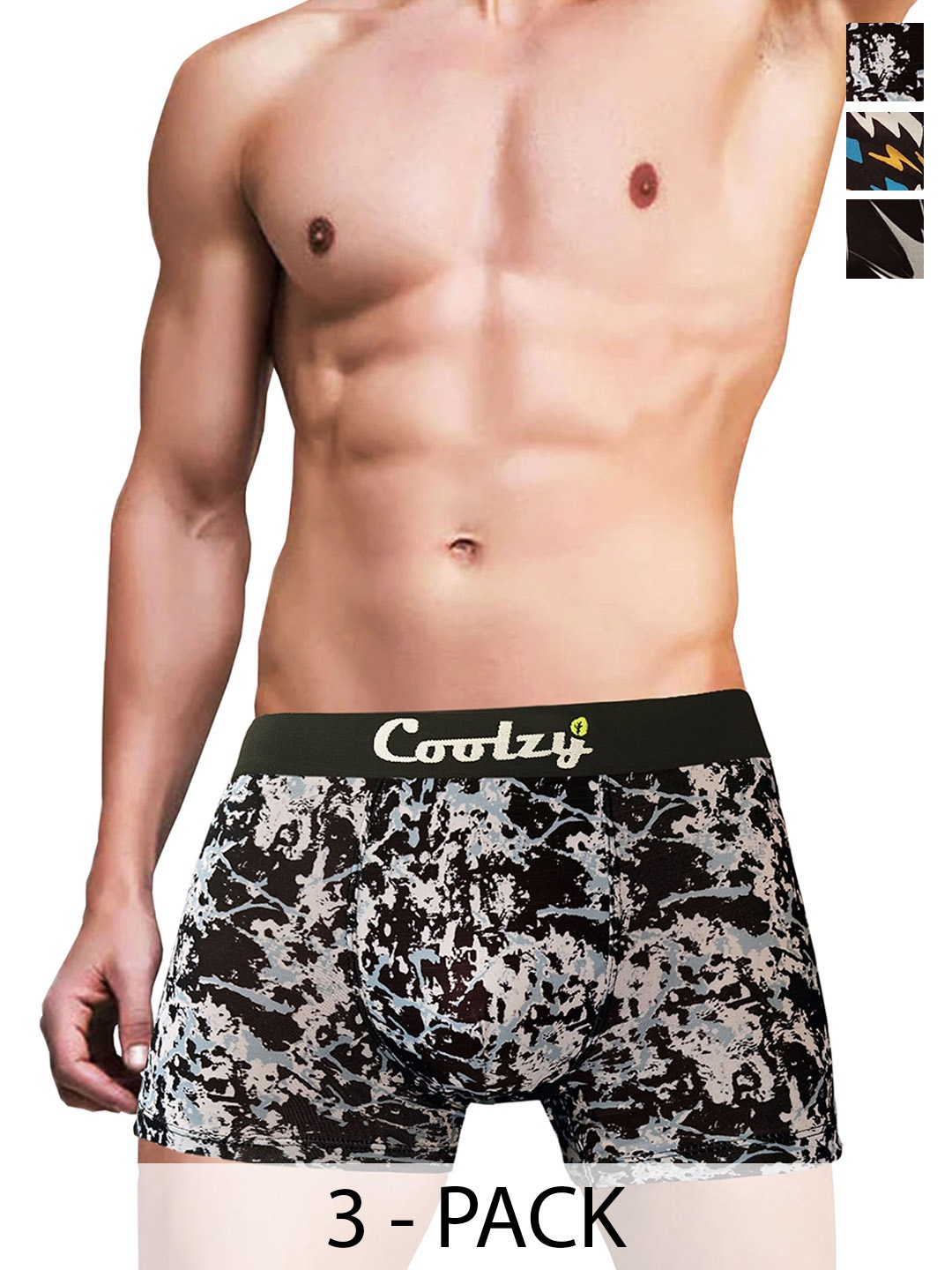 

Coolzy Pack Of 3 Printed Trunk RUCPTN3K025-S, Black