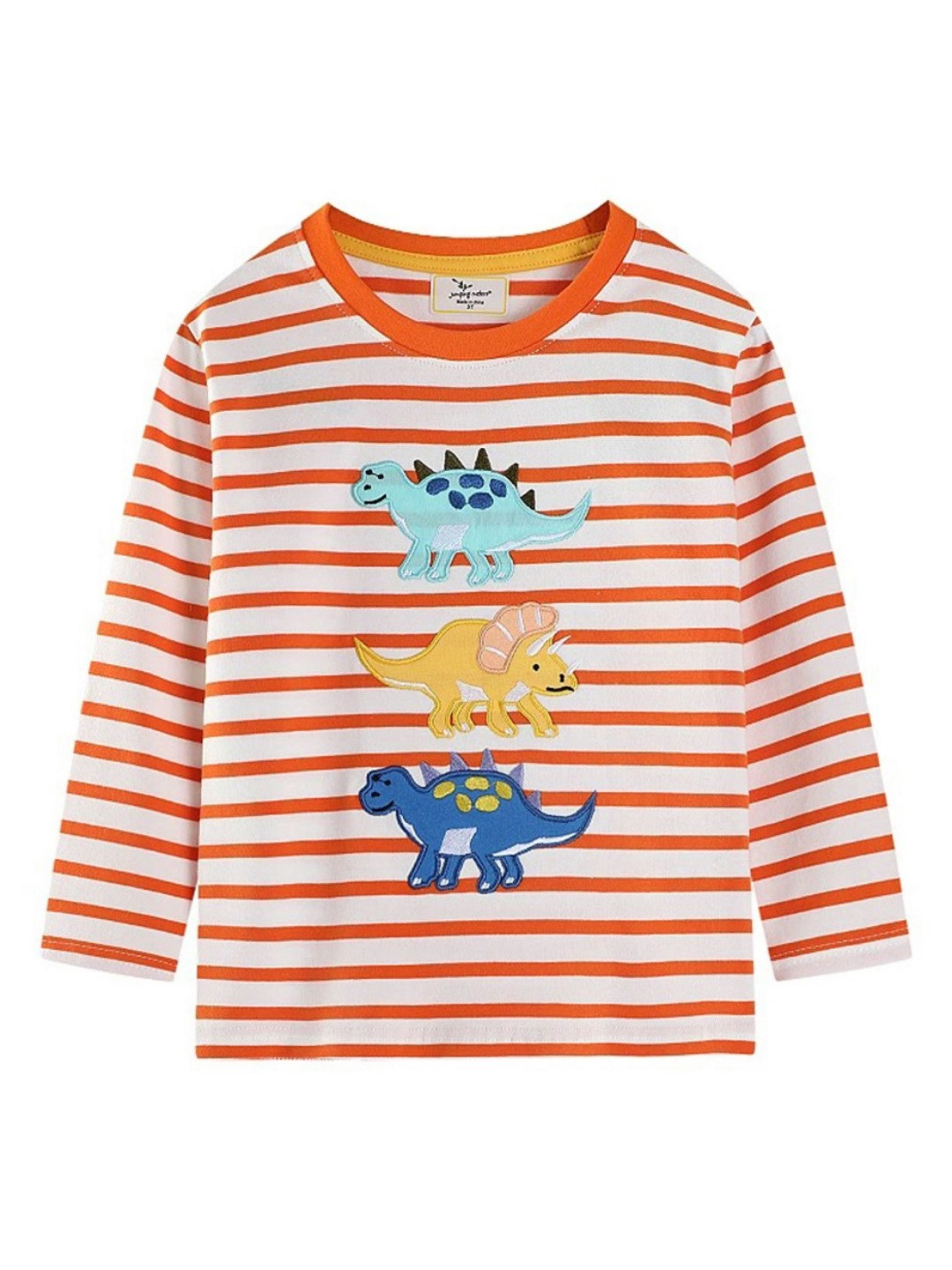 

LULU & SKY Girls Striped Round Neck Cotton T-shirt, Orange