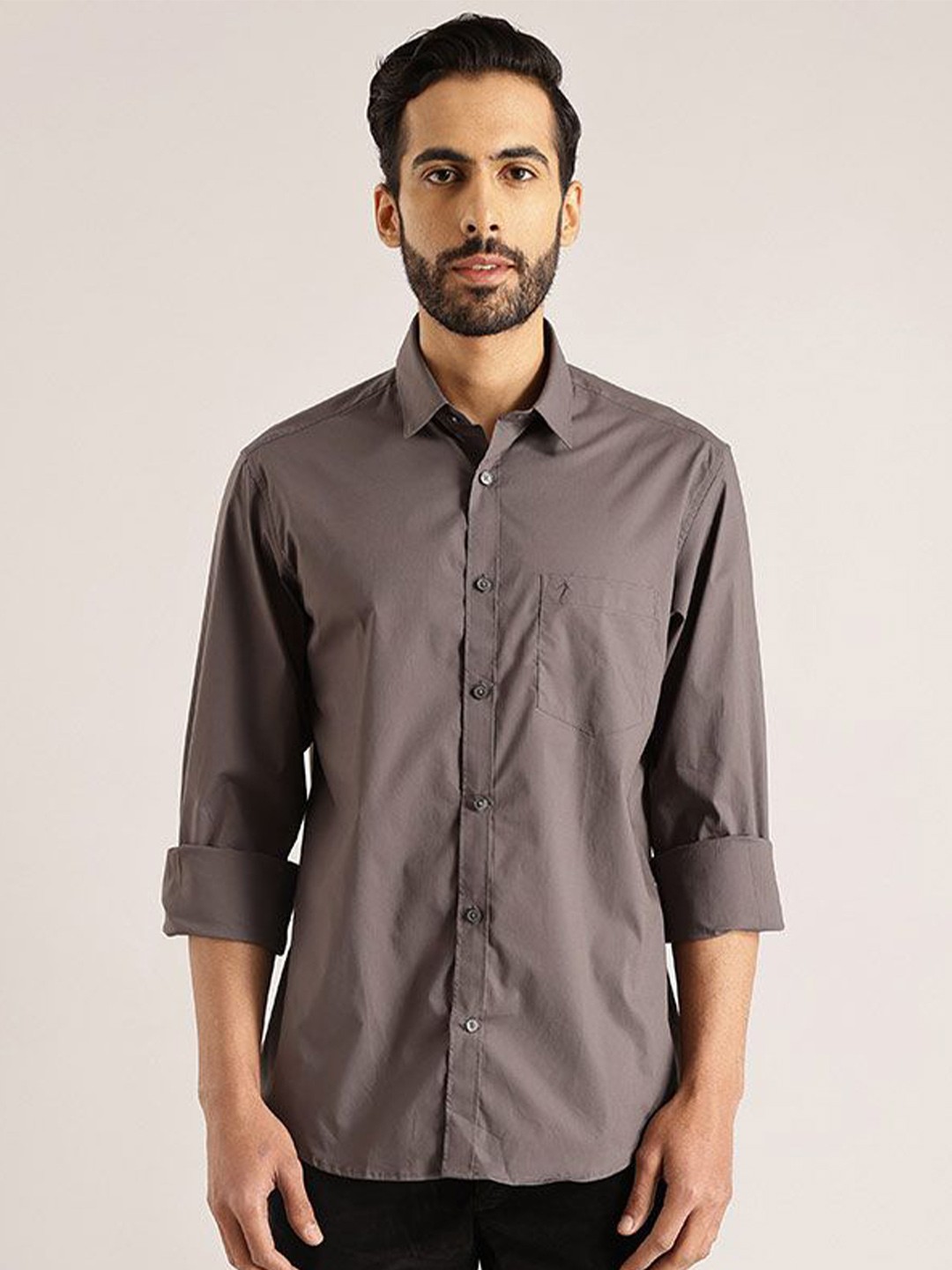 

Indian Terrain Men Classic Fit Spread Collar Solid Cotton Casual Shirt, Grey