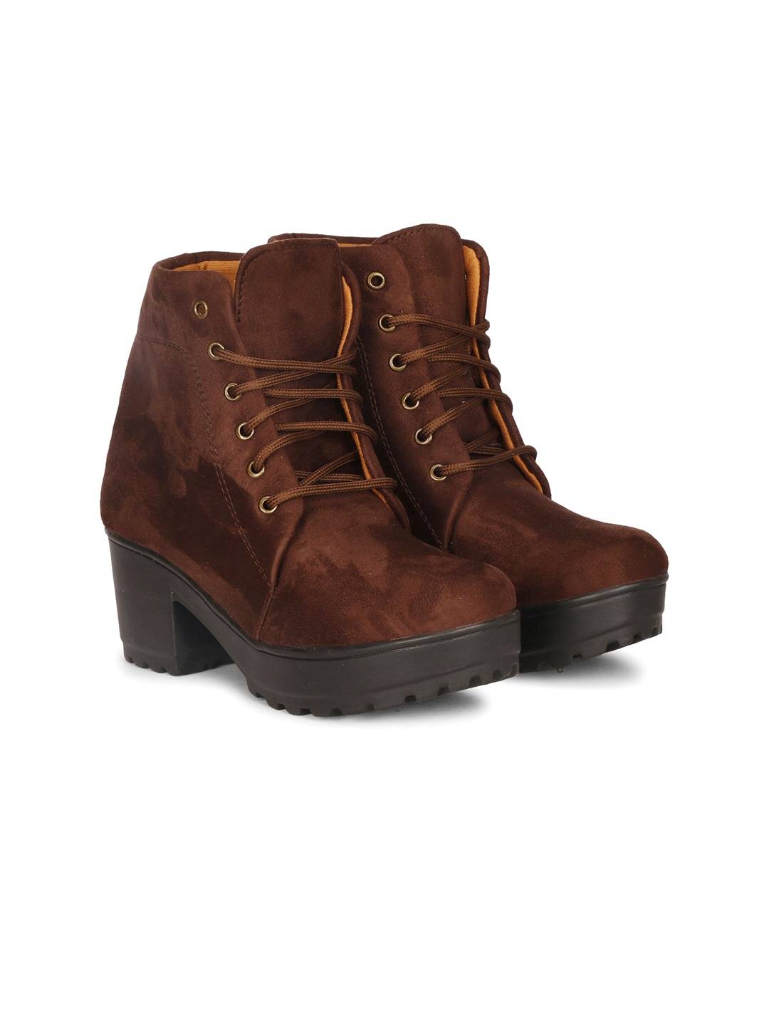 

Commander Shoes Women Lace Up Block Heeled Boots, Brown