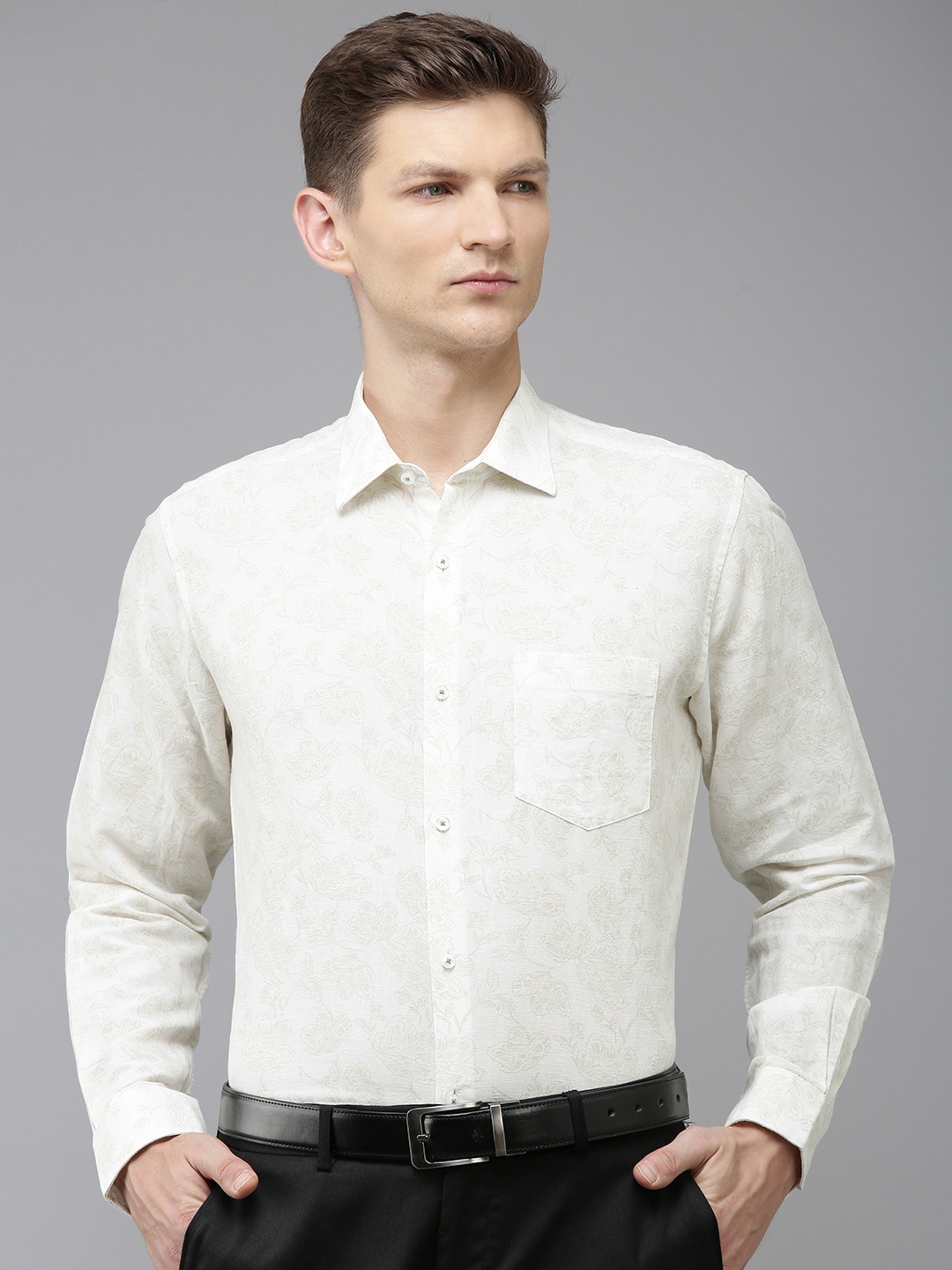 

Van Heusen Linen Cotton Custom Floral Printed Formal Shirt, Cream