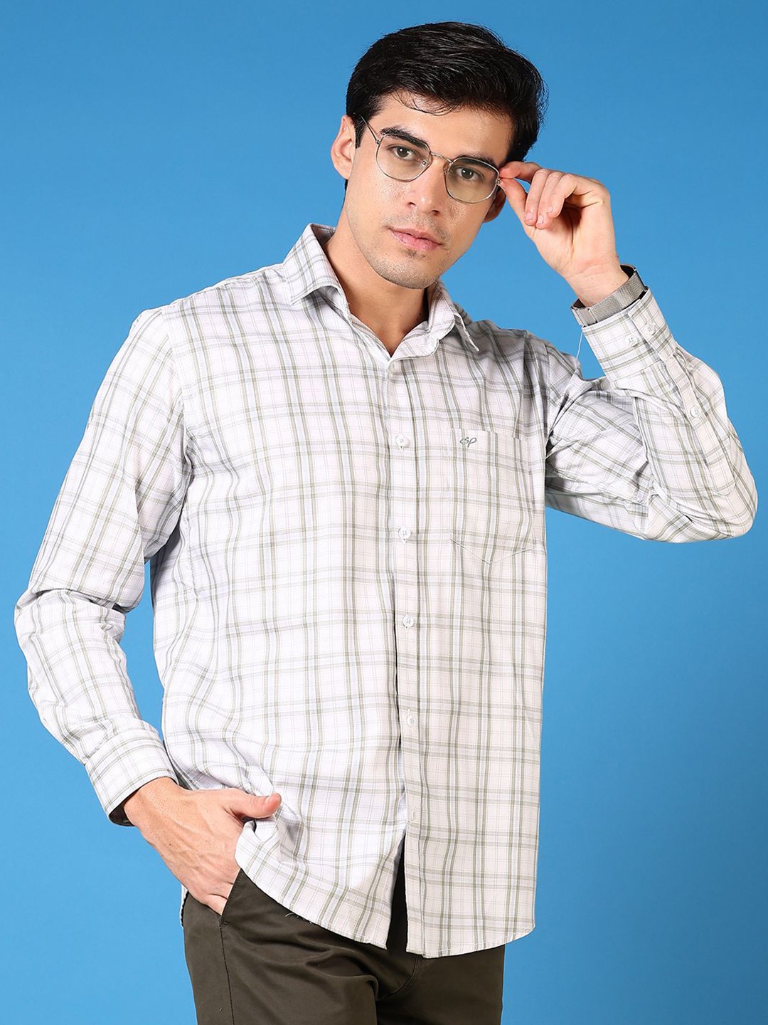 

V-Mart Men Spread Collar Grid Tattersall Checked Cotton Casual Shirt, White