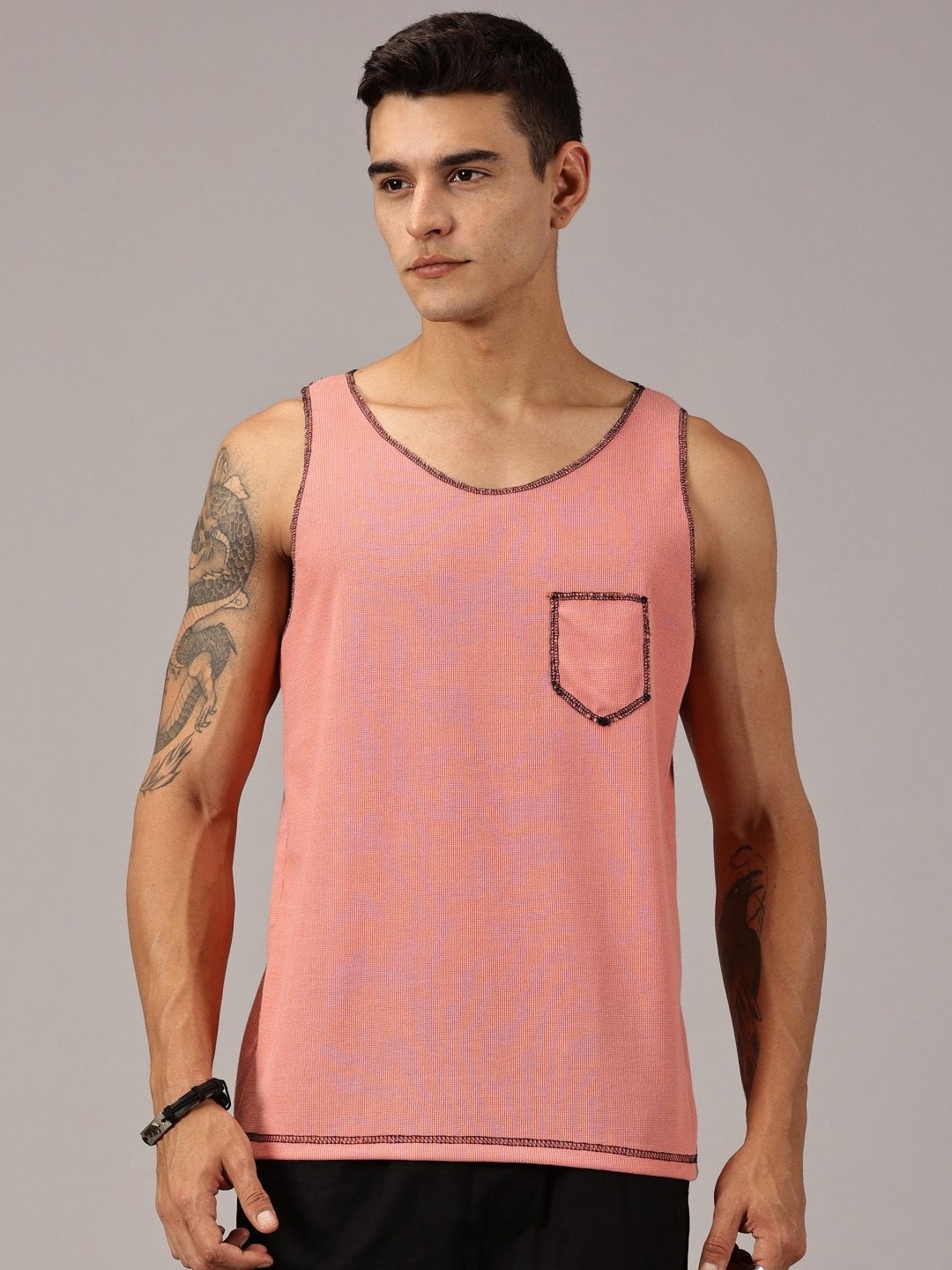 

Rodzen Men Solid Round Neck T-shirt, Peach