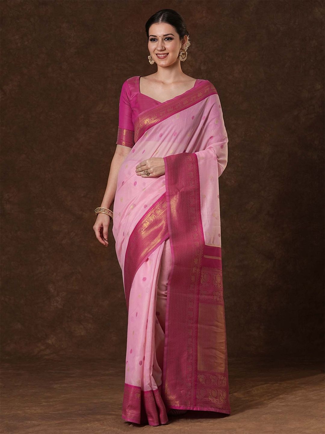 

Saree mall Ethnic Motifs Zari Maheshwari Sarees, Pink