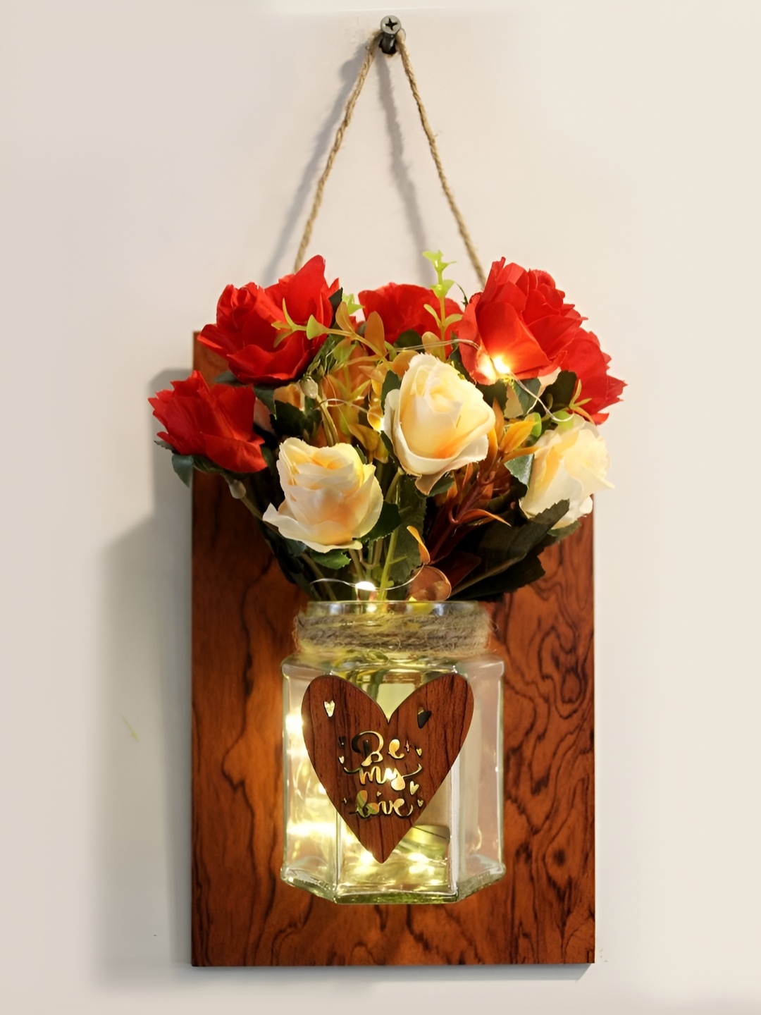 

VAH Kya Bat Hai !! Brown & Transparent Wooden Wall Decor With Artificial Flowers