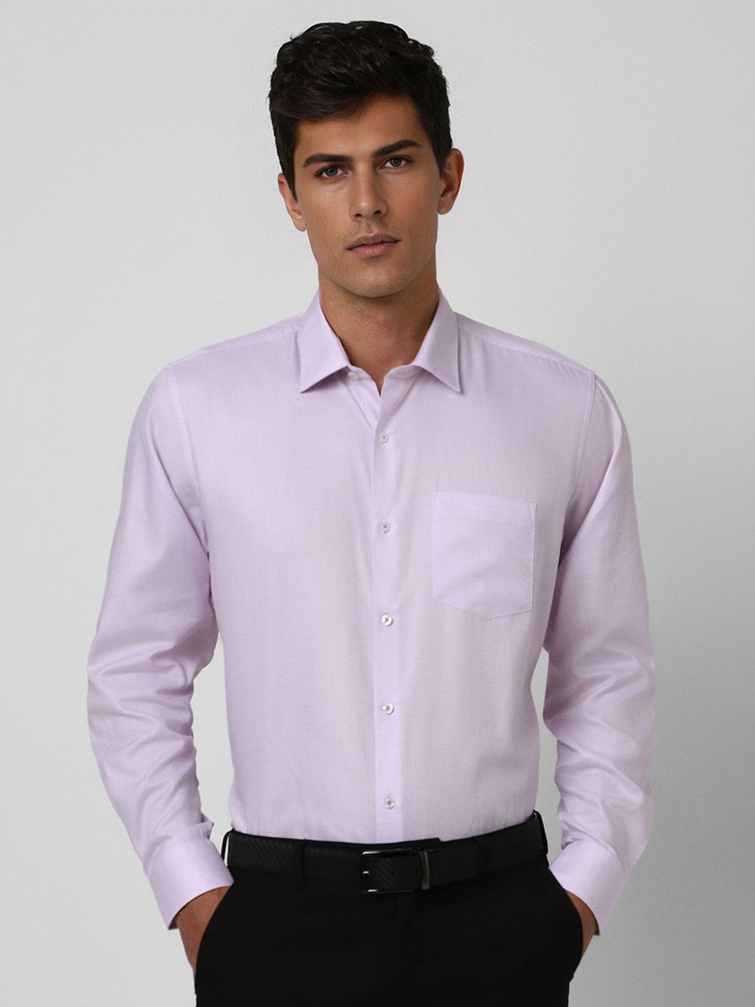 

Van Heusen Men Slim Fit Spread Collar Textured Cotton Formal Shirt, Purple