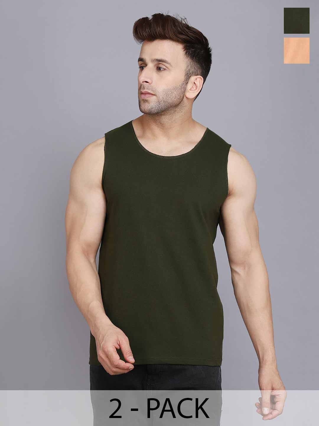 

Woostro Pack of 2 Assorted Cotton Innervest, Olive