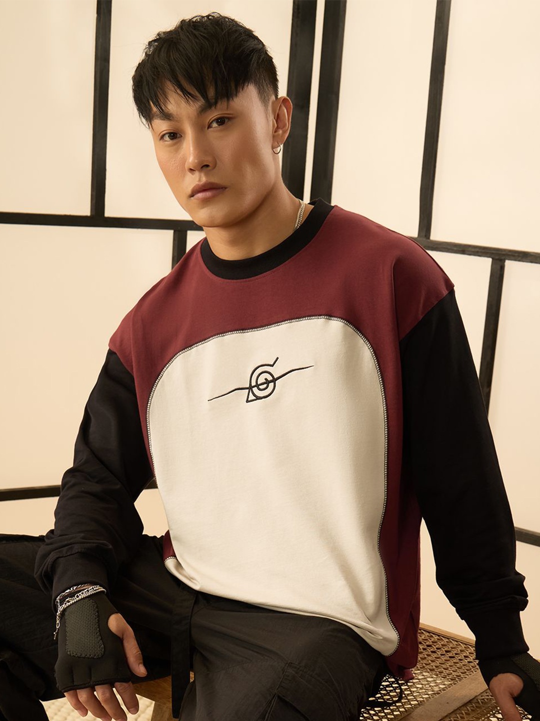 

The Souled Store Men Colourblocked Round Neck Cotton Oversized T-shirt, Brown