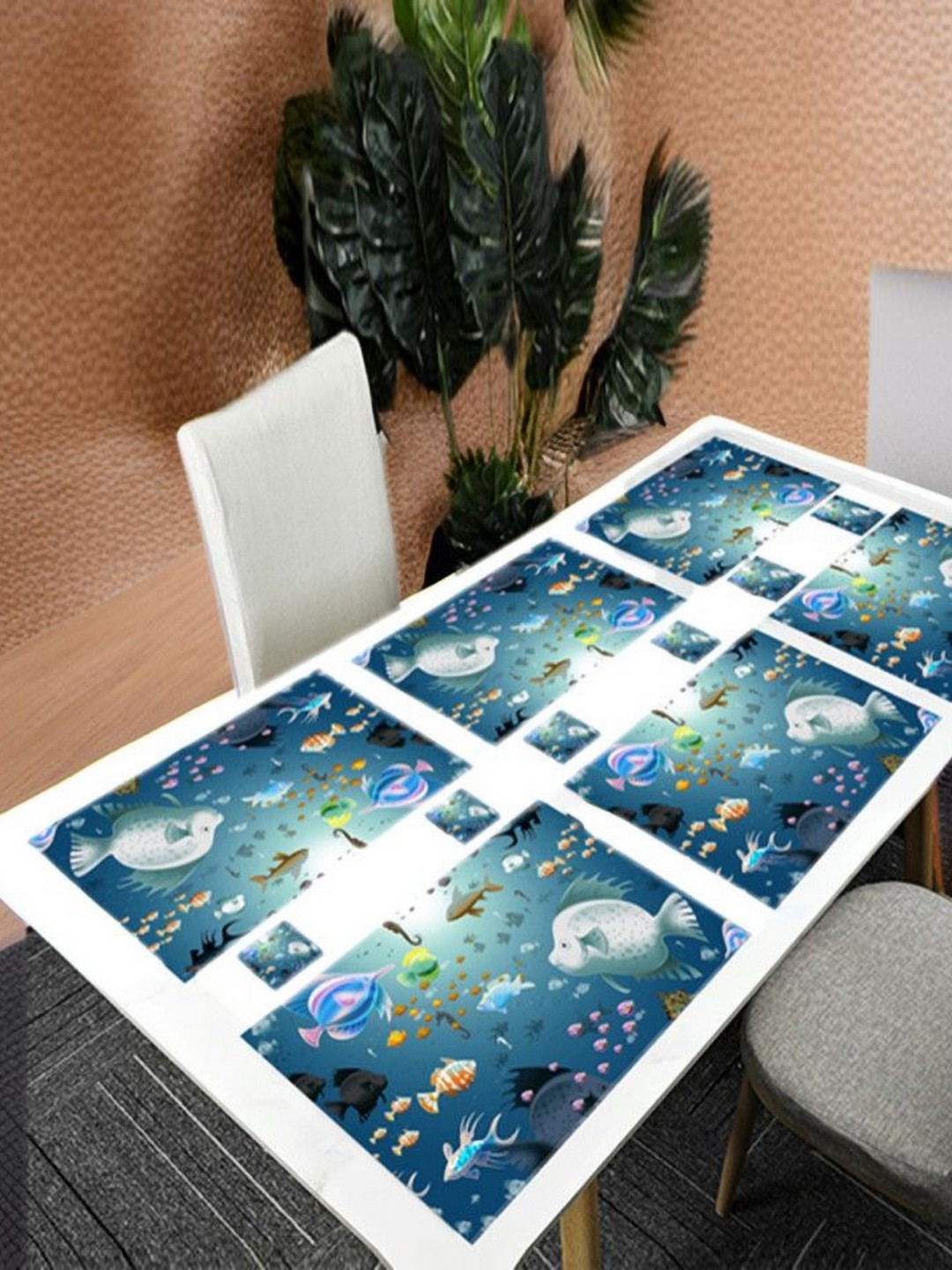 

REVEXO Blue & White 12 Pcs Printed Rectangular Shaped Coasters & Table Placemats
