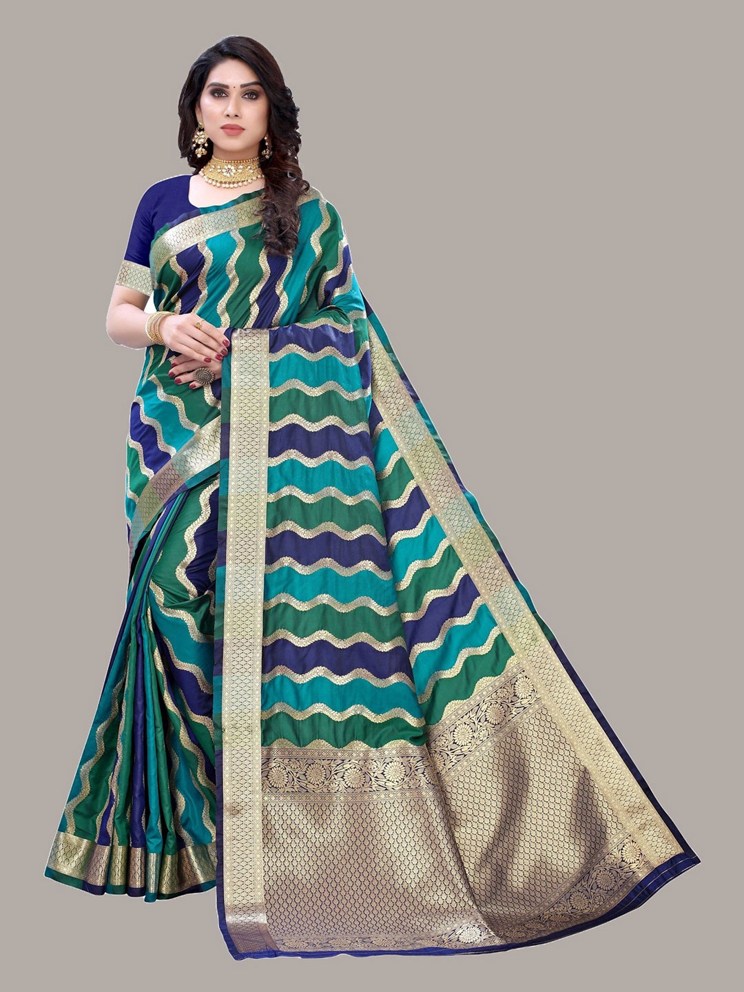 

DIVASTRI Woven Design Zari Banarasi Saree, Blue