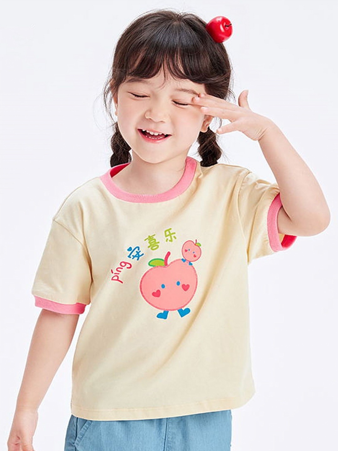 

LULU & SKY Girls Graphic Printed Round Neck Cotton Oversized T-shirt, Yellow