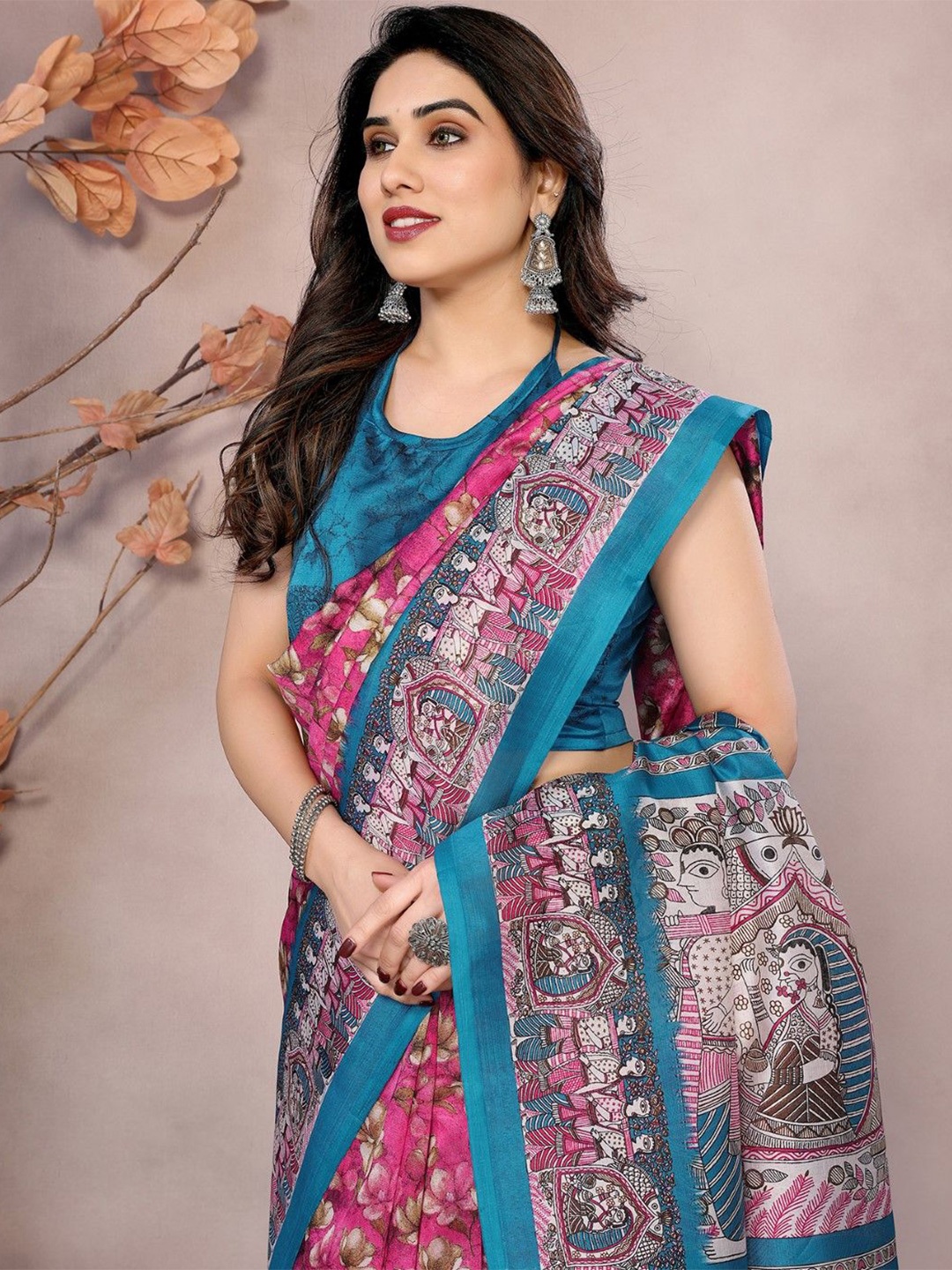 

KALINI Women Woven Design Saree With Unstitched Blouse Piece, Pink