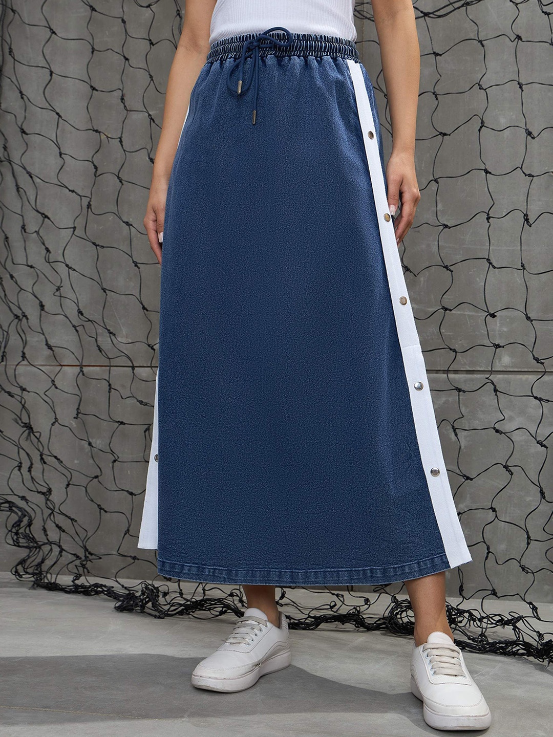 

SASSAFRAS Women Denim A-Line Maxi Skirt, Blue