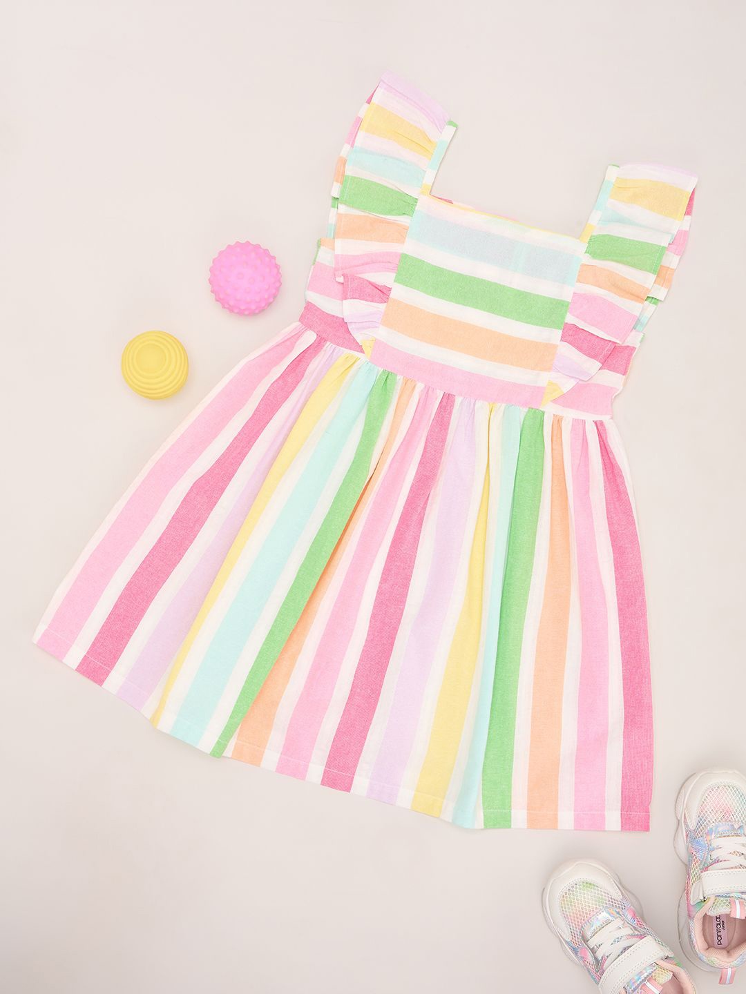 

Pantaloons Junior Girls Striped Cotton Fit & Flare Dress, Green