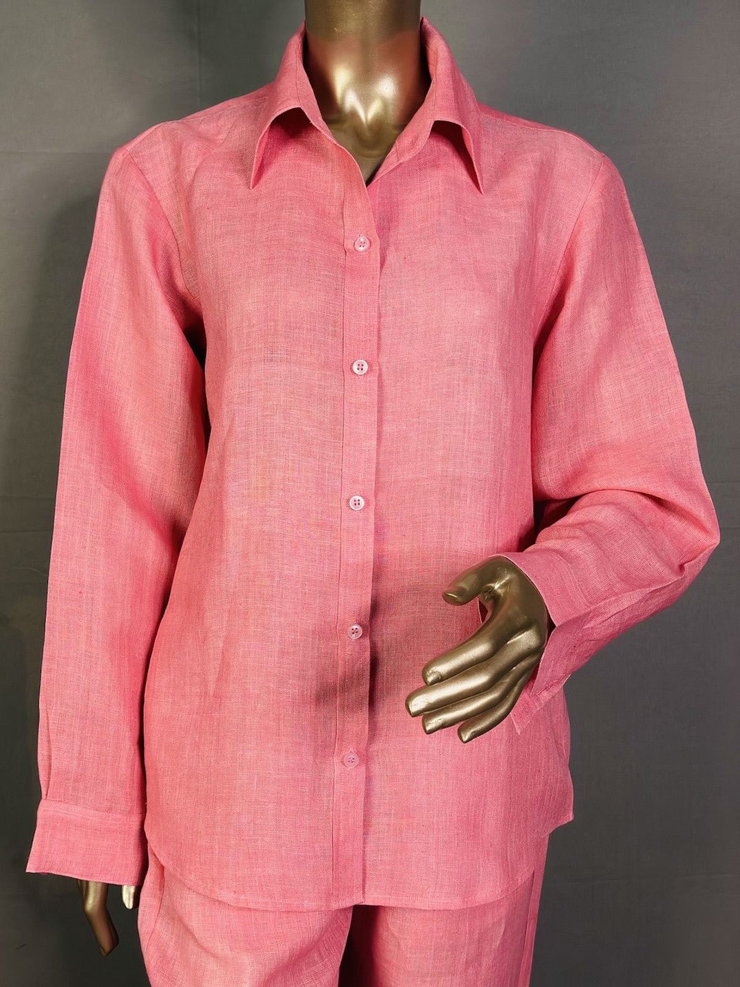 

Kihums Shirt Collar Linen Shirt With Trouser, Pink