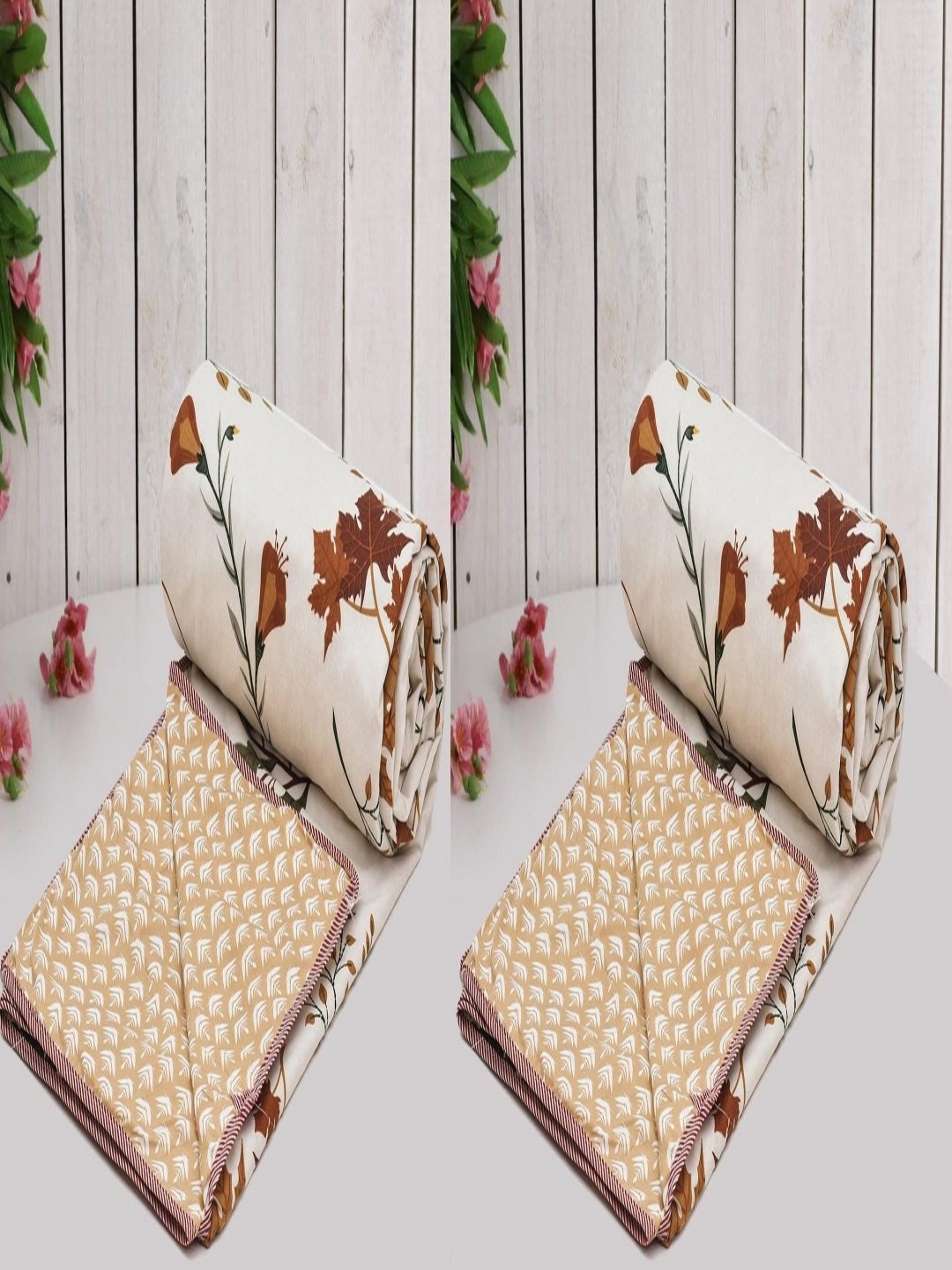

Myntra Elegant Homes Cream & Brown Floral 2 PCS 150 GSM Microfiber Summer Single Bed Dohar