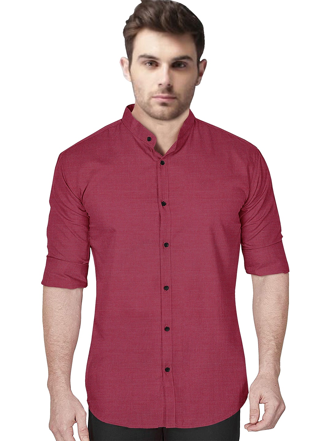 

Metronaut Men Regular Fit Band Collar Solid Cotton Casual Shirt, Maroon