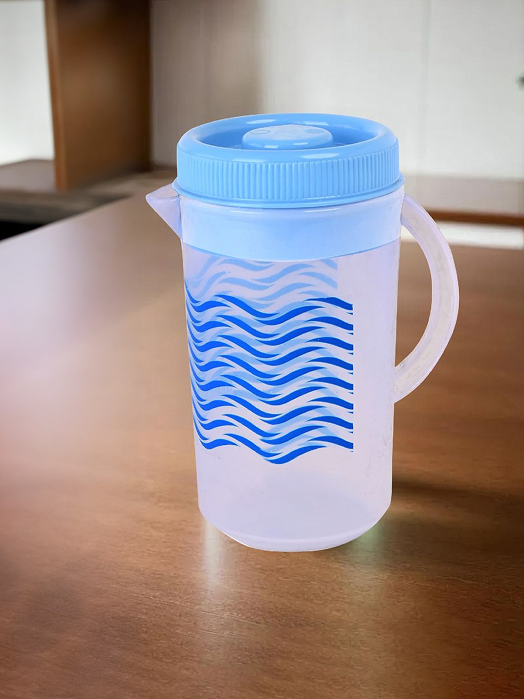 

Kuber Industries Blue & Transparent 3 Pieces Zig Zag Printed Water Jugs With Lids-2 L