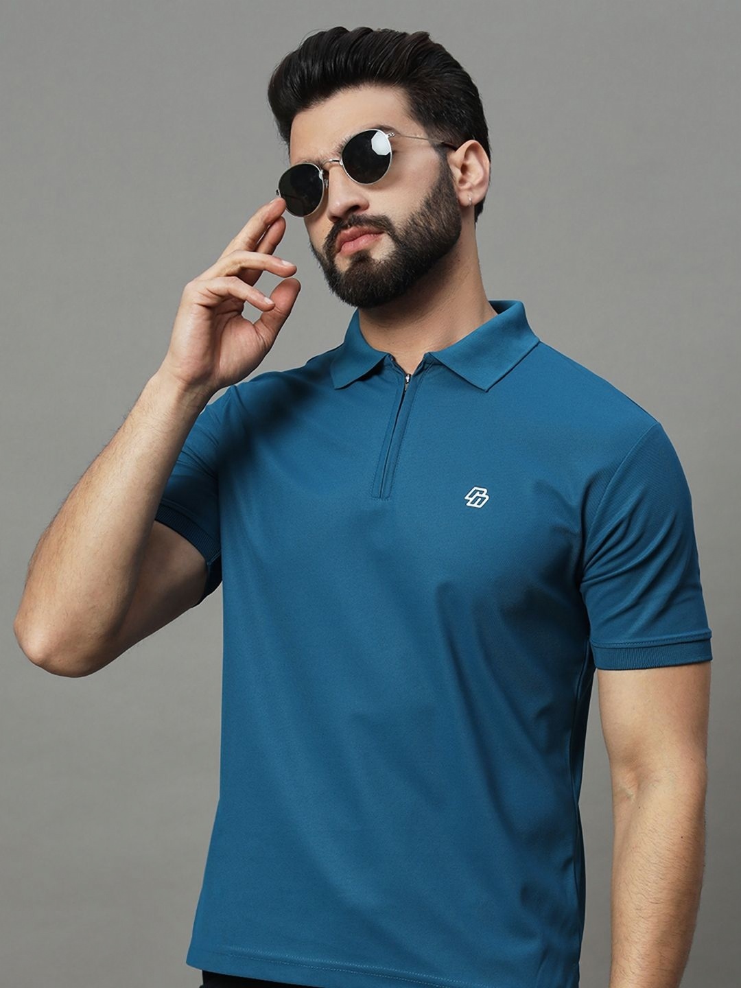 

RENUOVO Men Polo Collar Pockets T-shirt, Teal