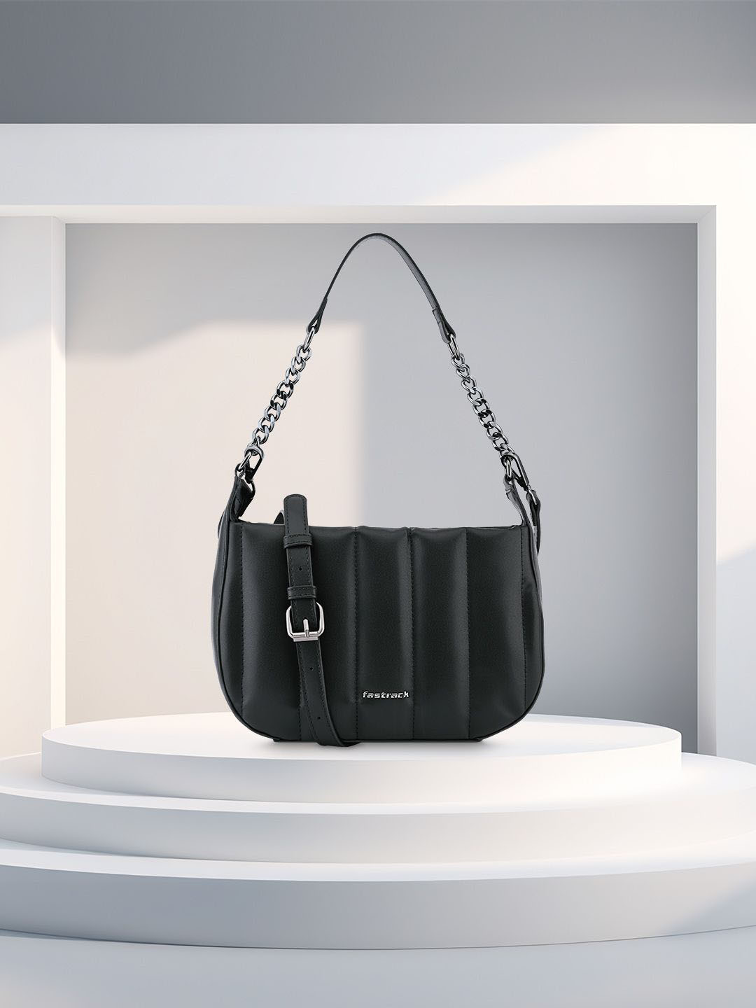

Fastrack Women Solid Structured Shoulder Bag, Black