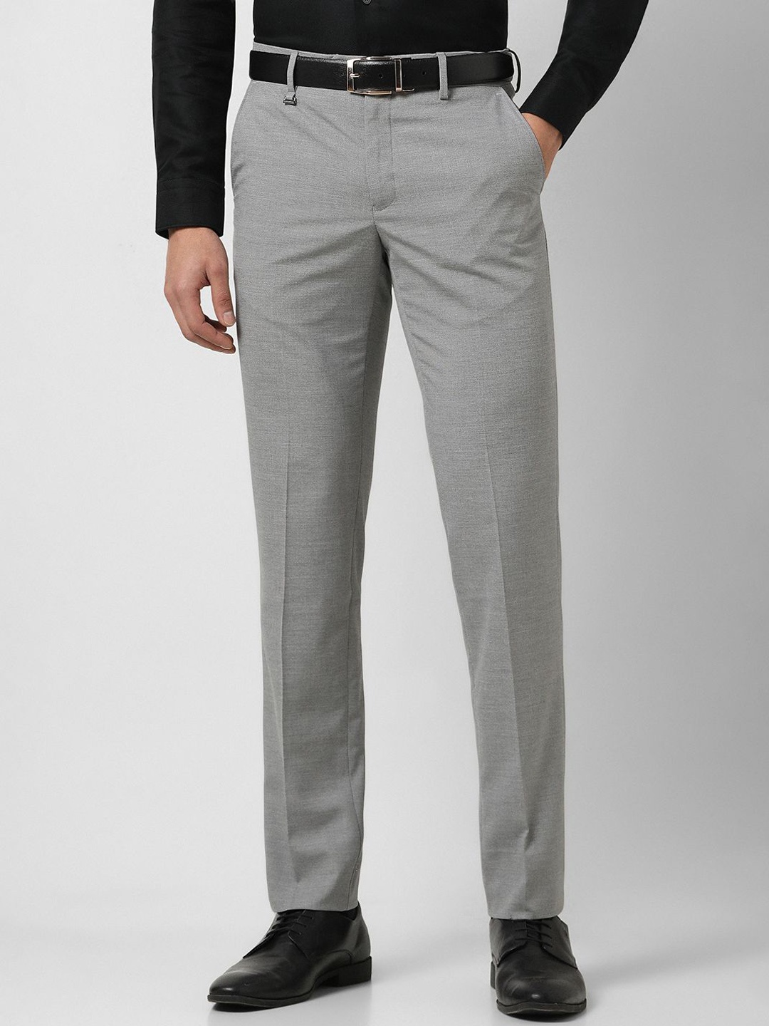 

Van Heusen Men Textured Slim Fit Mid-Rise Formal Trousers, Grey