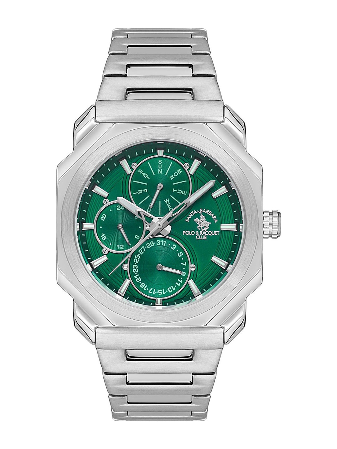 

SANTA BARBARA POLO & RACQUET CLUB Men Dial & Stainless Steel Bracelet Style Straps Analogue Watch, Silver