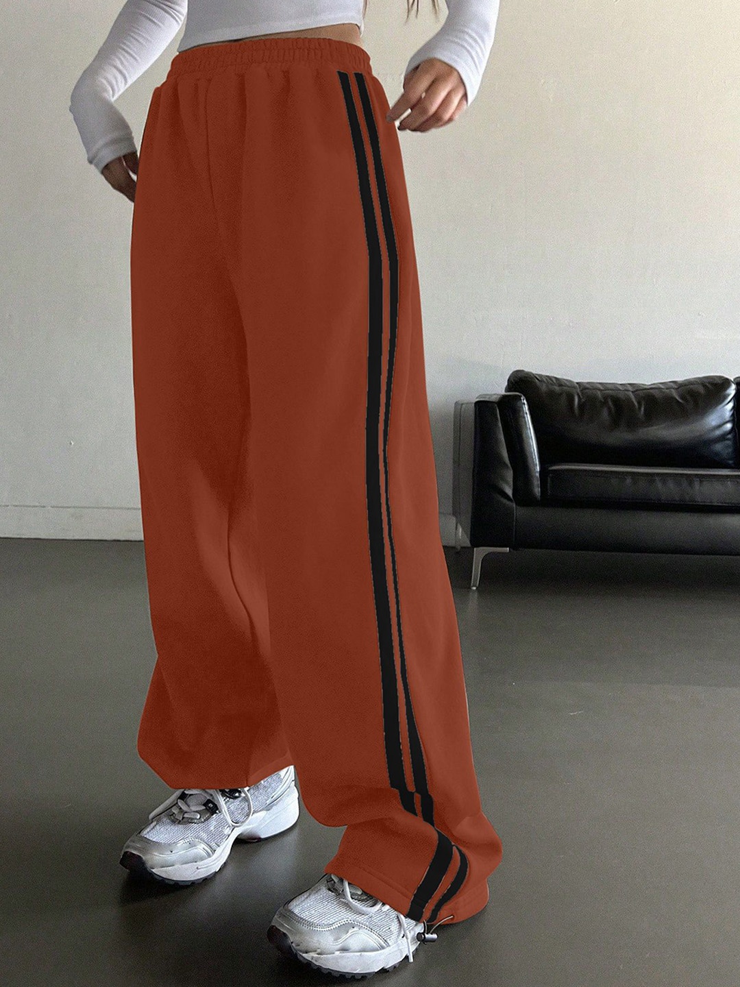 

CORSICA Women Loose Fit High-Rise Joggers Trousers, Orange