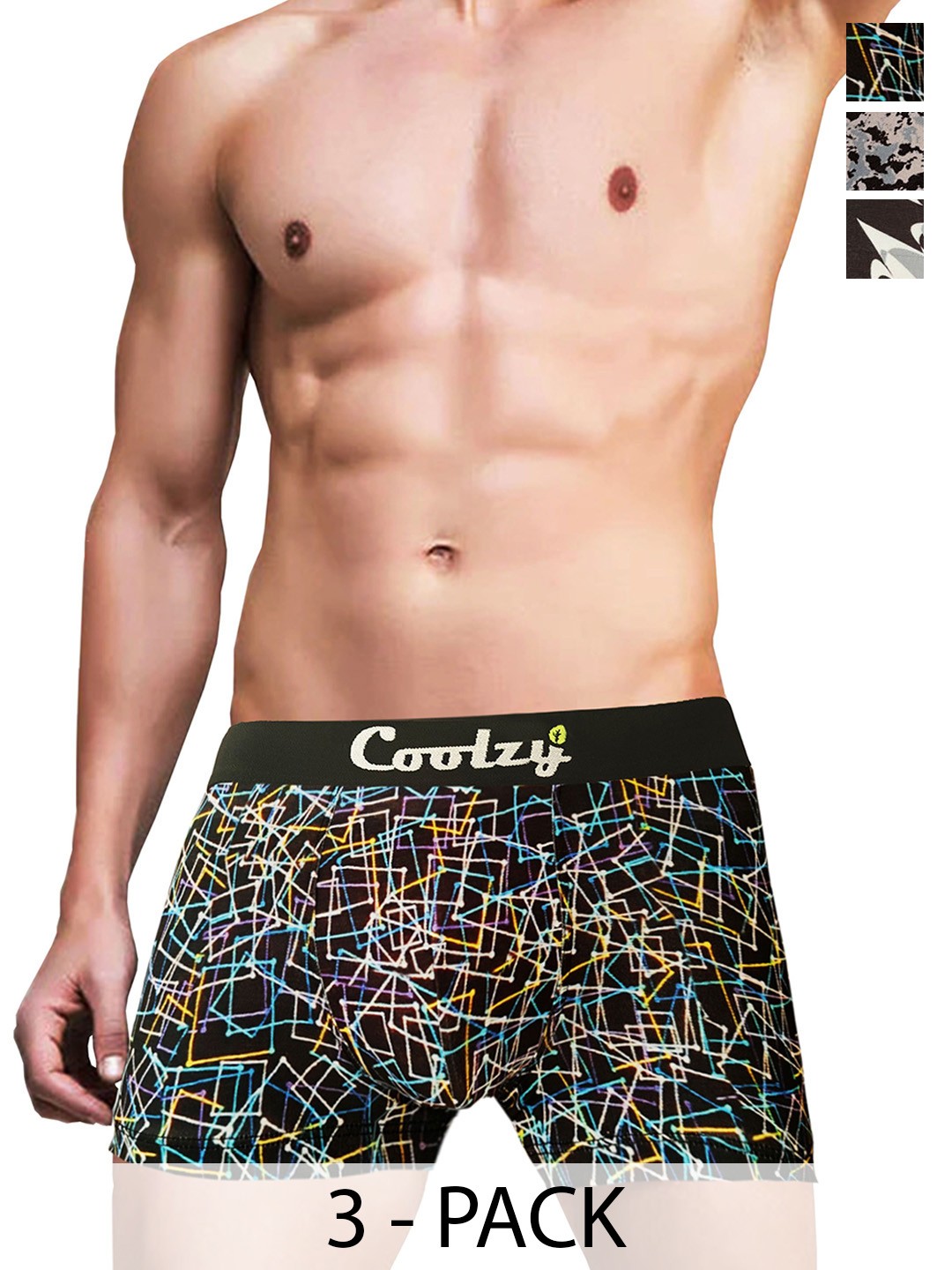 

Coolzy Pack Of 3 Printed Trunk RUCPTN3K024-S, Black