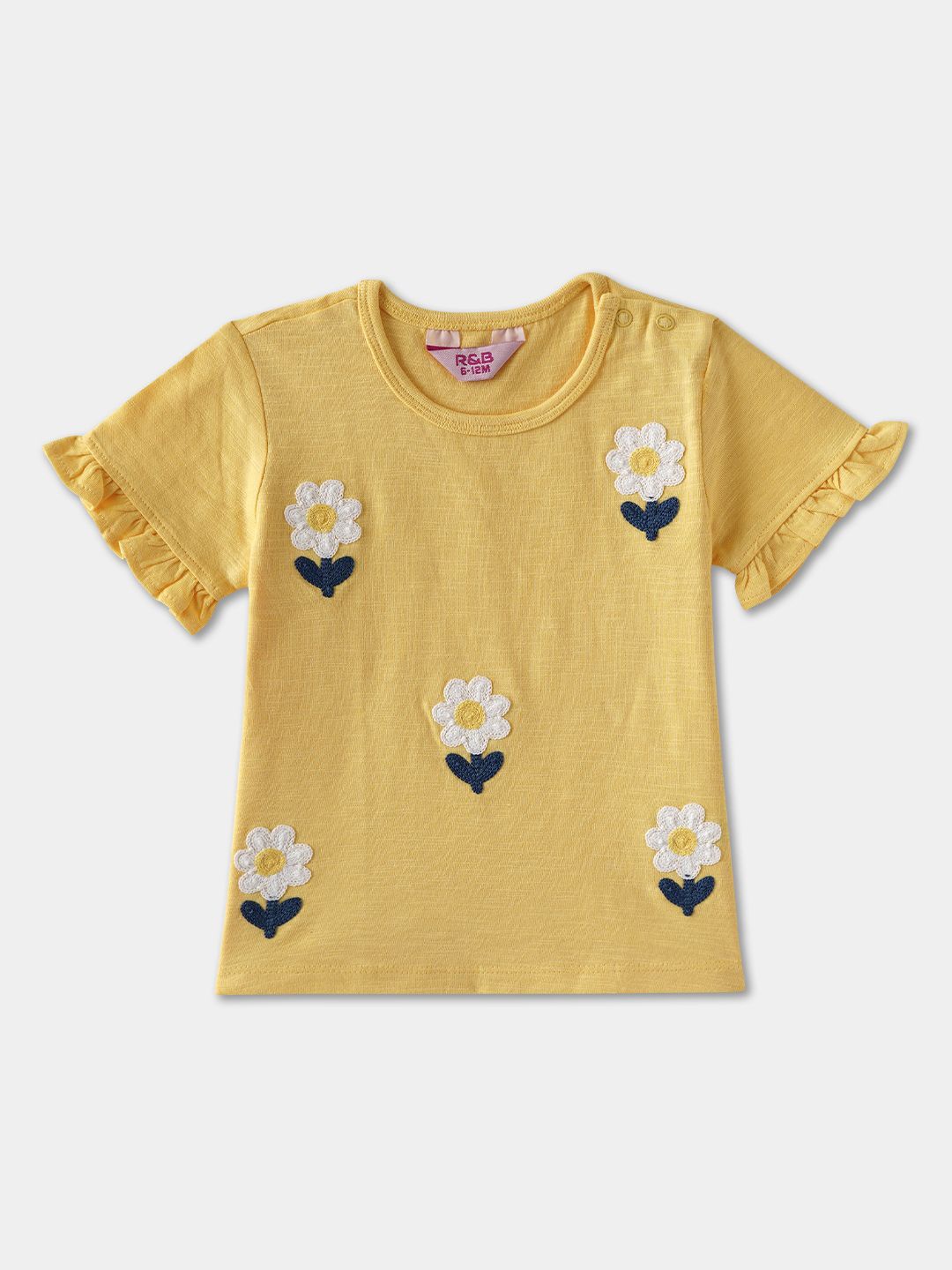 

R&B Girls Floral Embroidered Cotton Top, Yellow