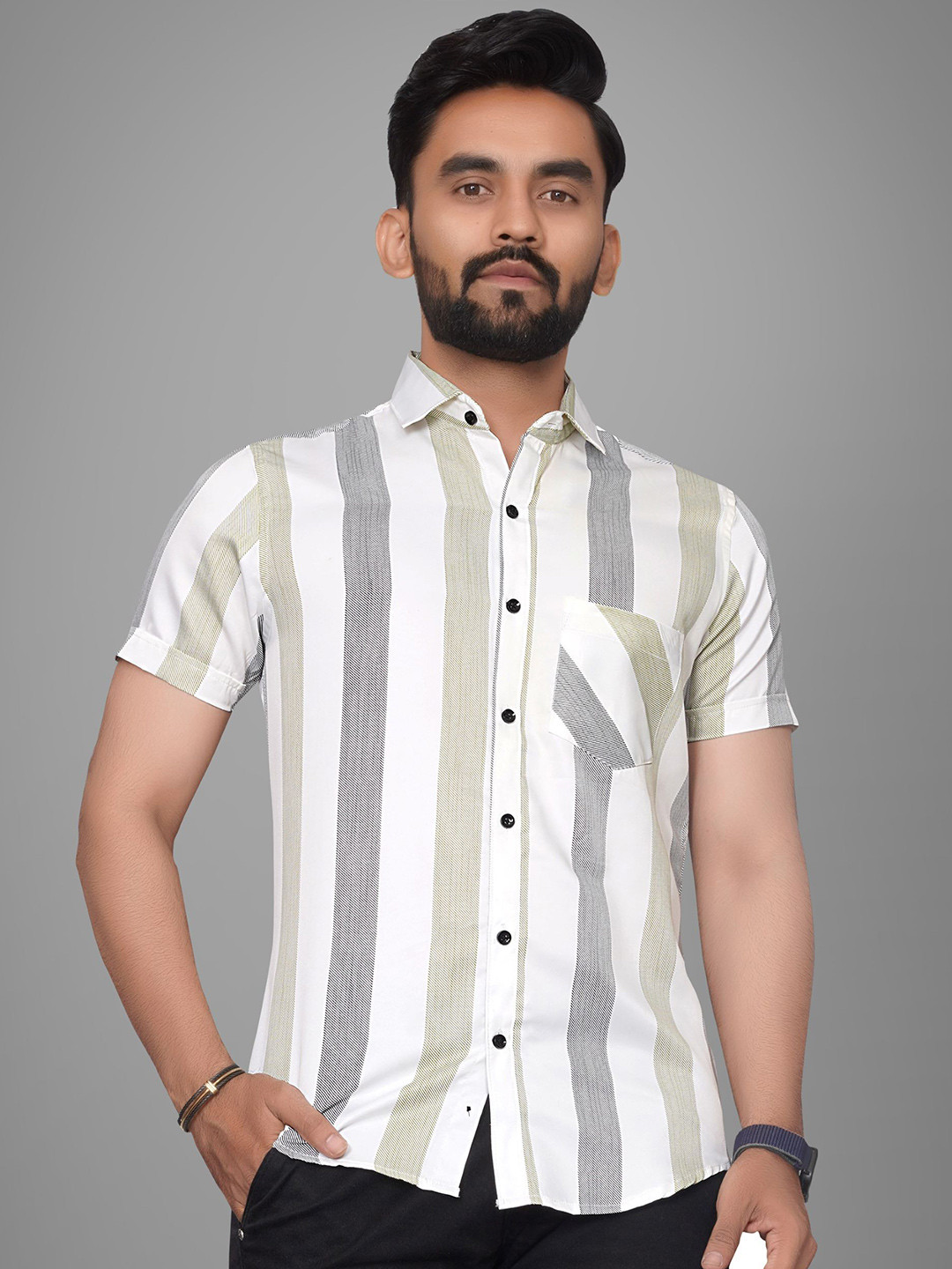 

Metronaut Men Semi Sheer Striped Casual Shirt, Fluorescent green