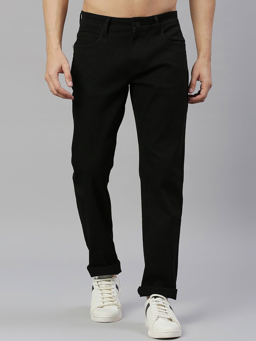 

INDIROCKS Men Jean Regular Fit Mid-Rise Stretchable Jeans, Black