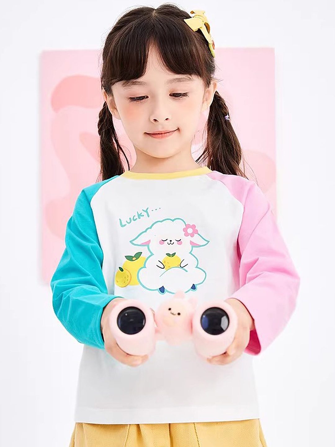 

LULU & SKY Girls Graphic Printed Round Neck Cotton Oversized T-shirt, White