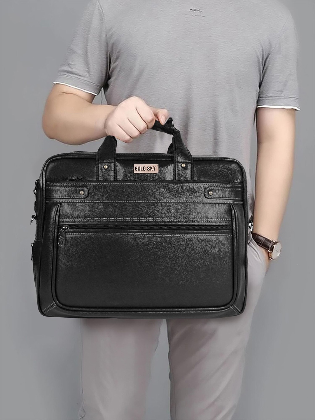 

GOLD SKY Men Solid Up To 16 Inch Laptop Bag, Black