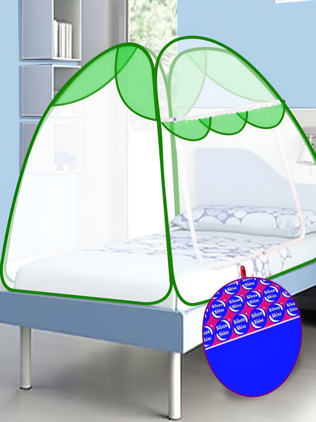 

Silver Shine Green & White Mosquito Net