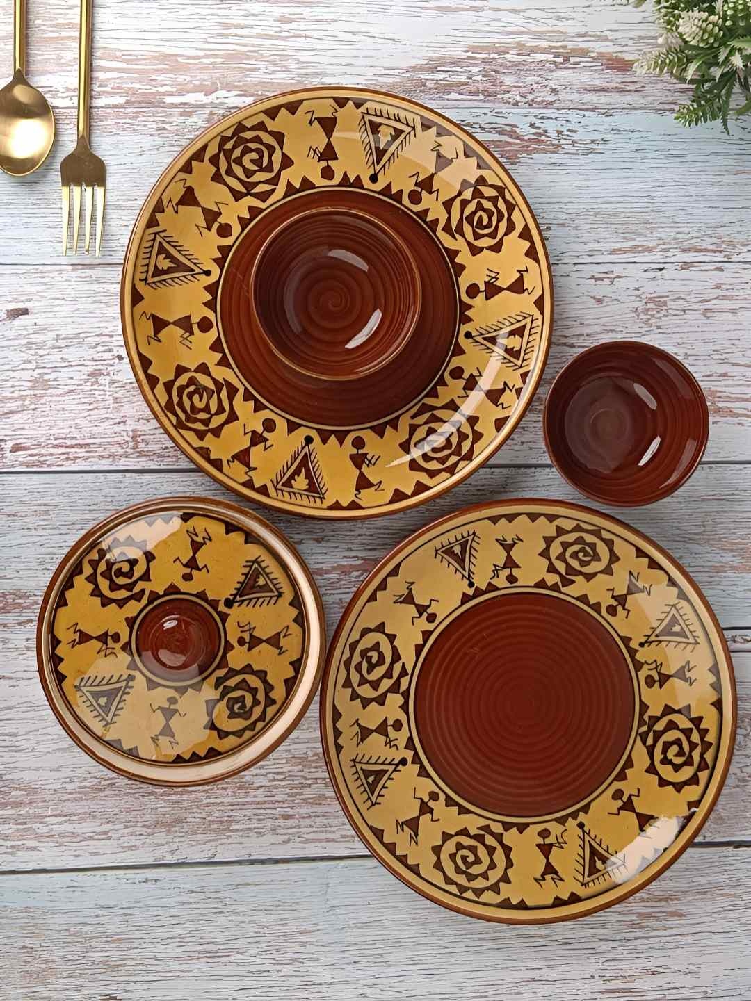 

Myntra Elegant Homes Brown 10 Pieces Ceramic Dishwasher and Microwave Dinner Set