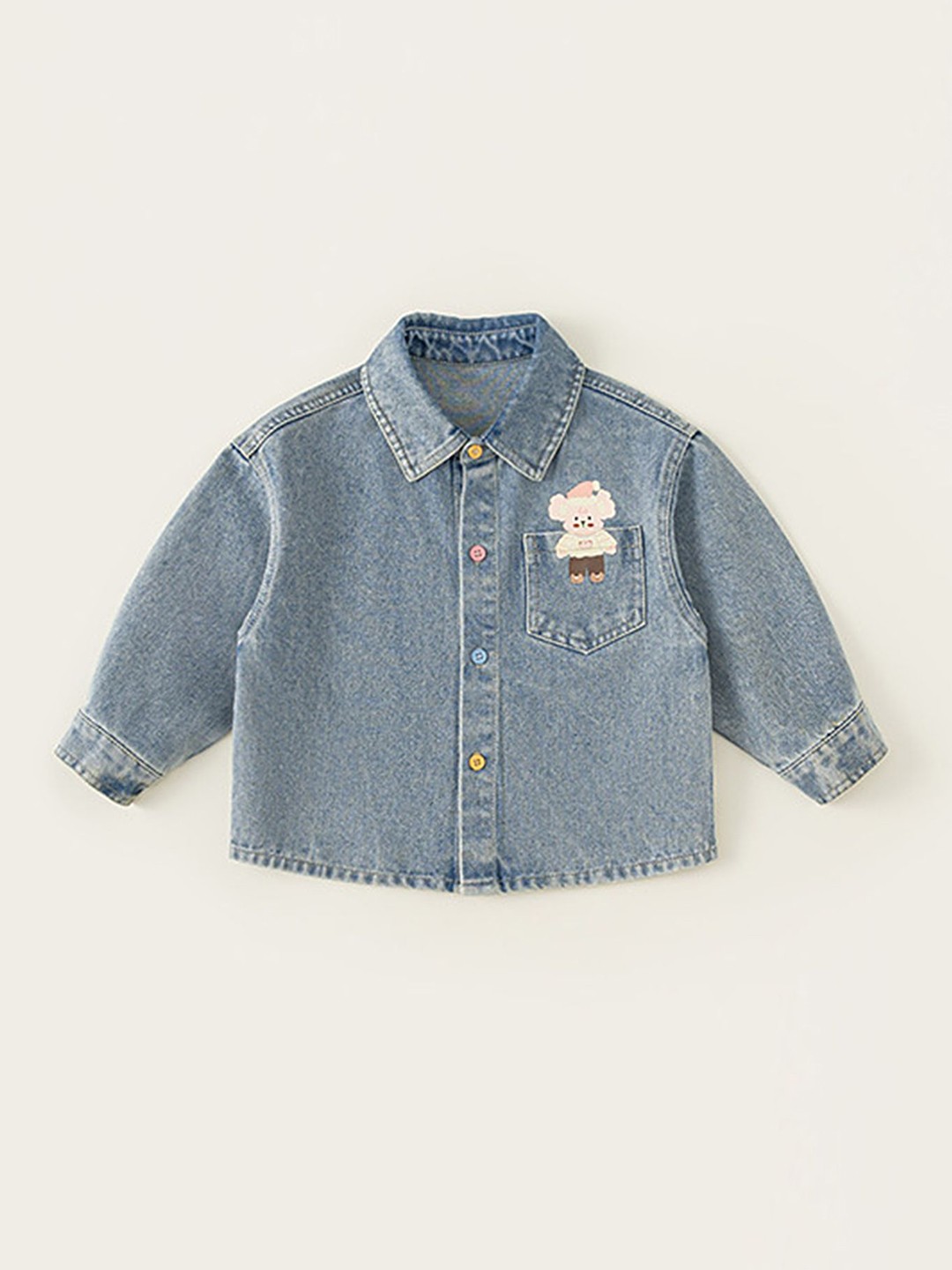 

LULU & SKY Girls Spread Collar Faded Cotton Casual Shirt, Blue
