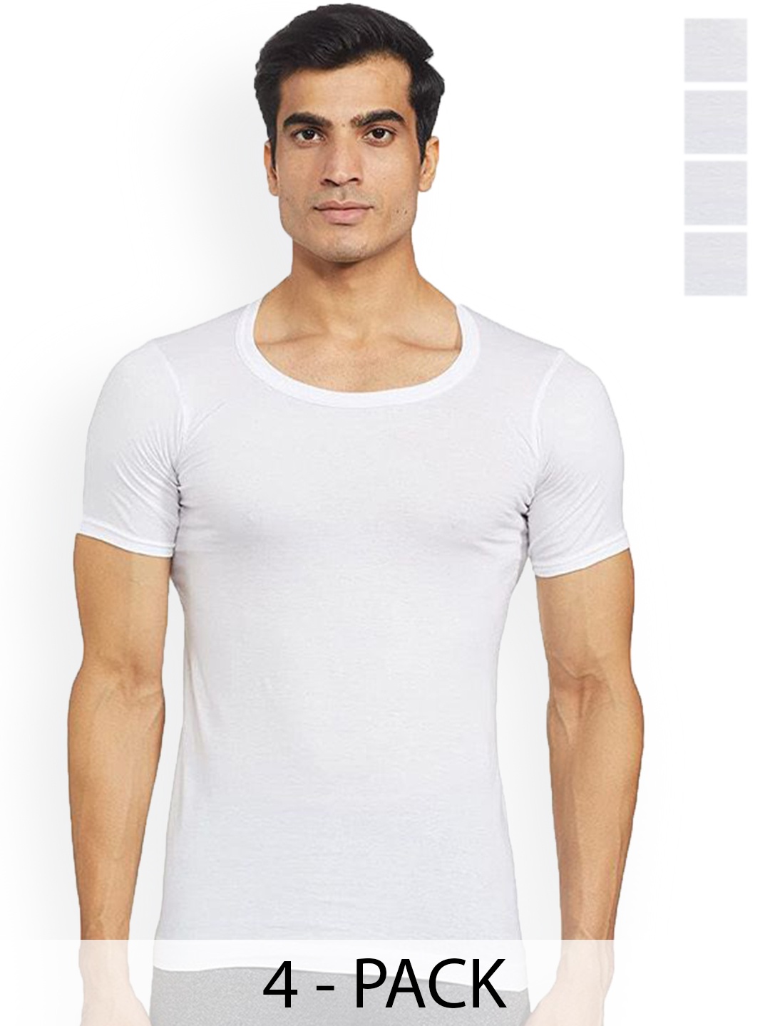 

Rupa Pack Of 4 Pure Cotton Undershirt Vests Frontline-Sky-White-RNS-4-90