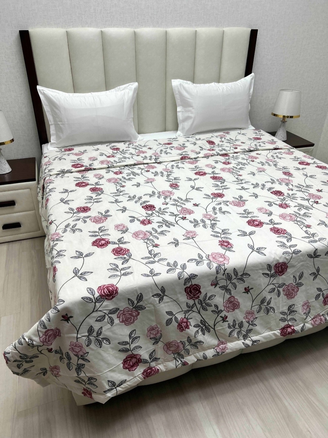 

Pure Decor Comfy White Printed 180 GSM Microfiber AC Room Double King Bed Comforter