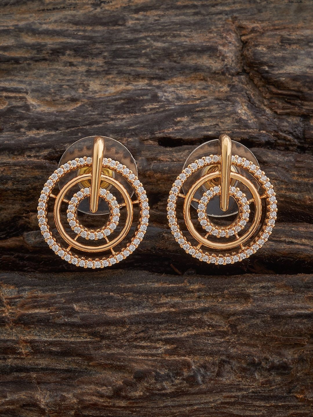 

Kushal's Fashion Jewellery Gold Plated Zircon Studded Geometric Party Studs Earrings