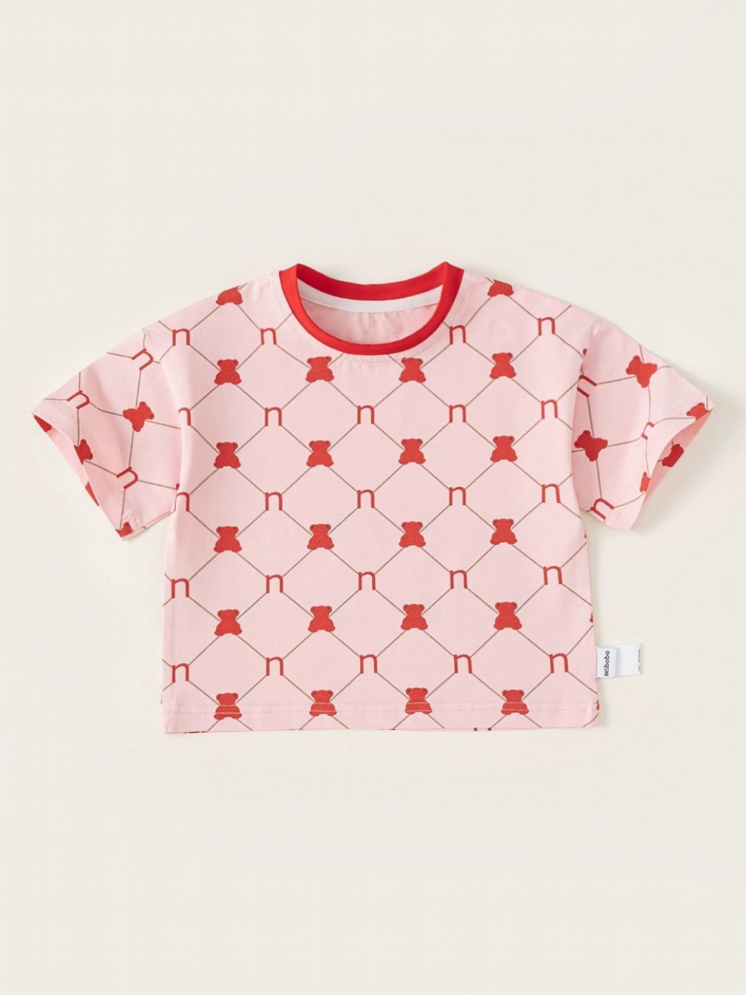 

LULU & SKY Girls Checked Round Neck Cotton T-shirt, Pink