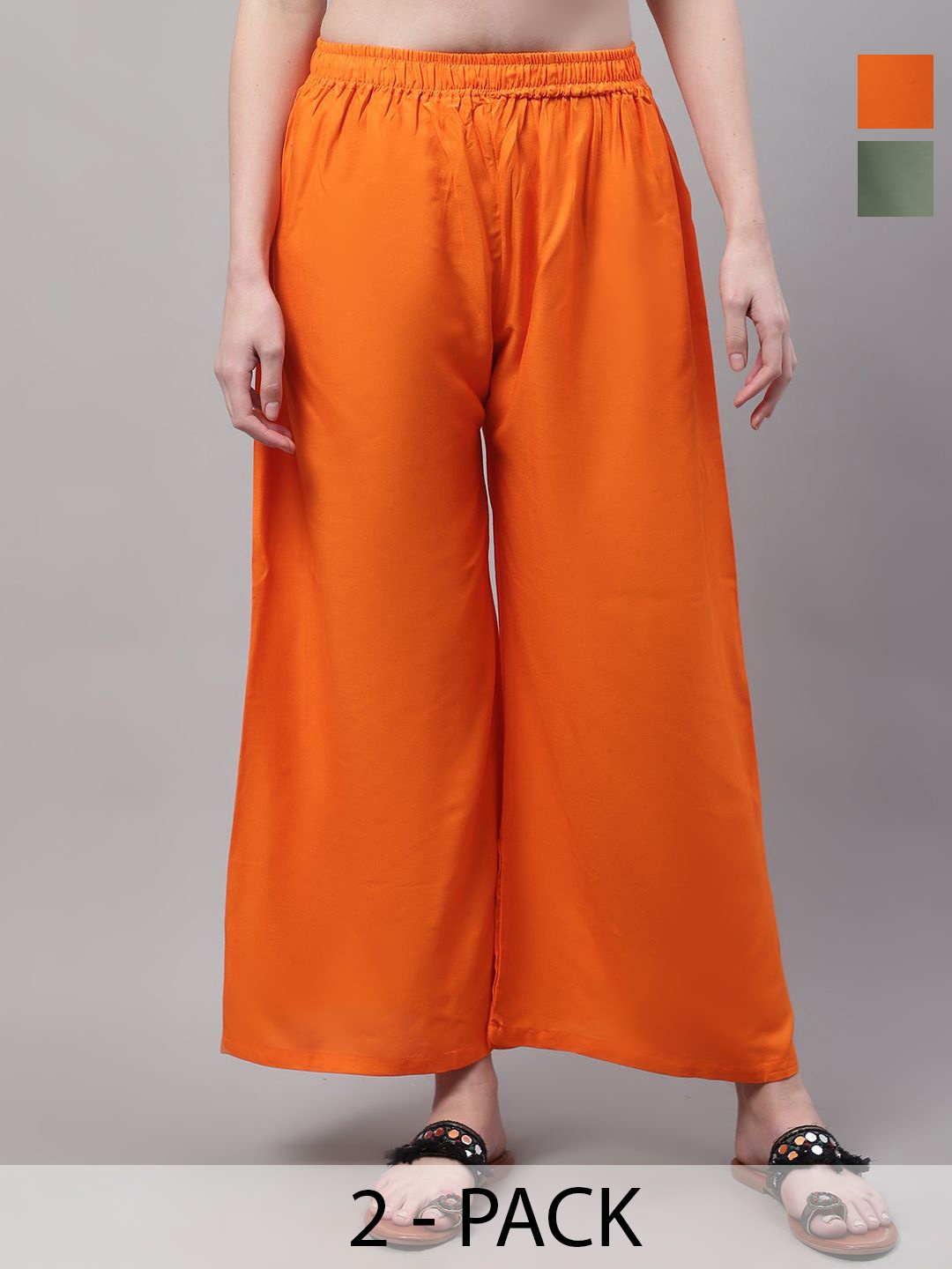 

Valles365 by S.C. Women Pack Of 2 Flared Ethnic Palazzos, Green